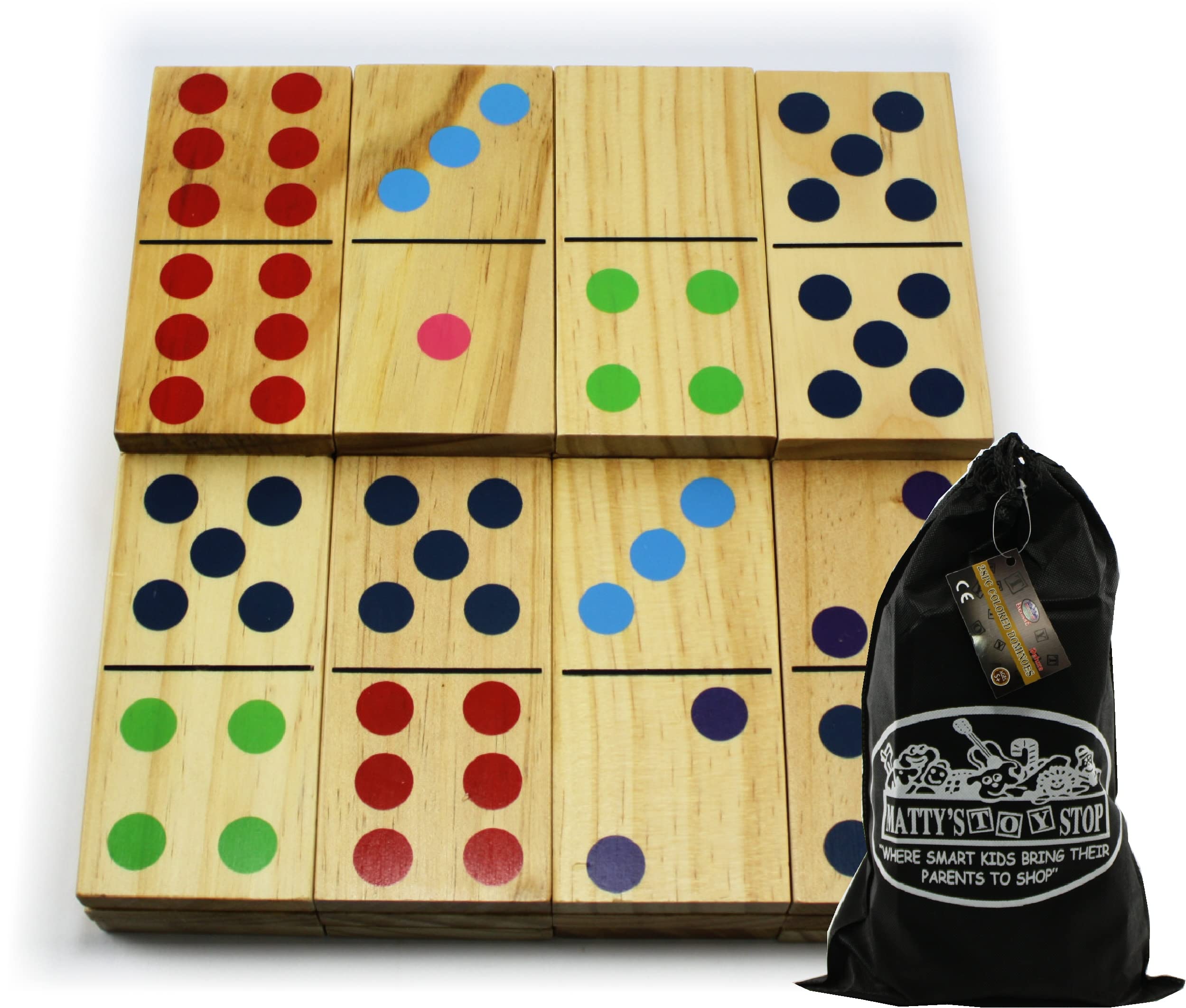 Matty's Toy Stop Deluxe Giant Wooden Dominoes Set - 28 Double Six (5