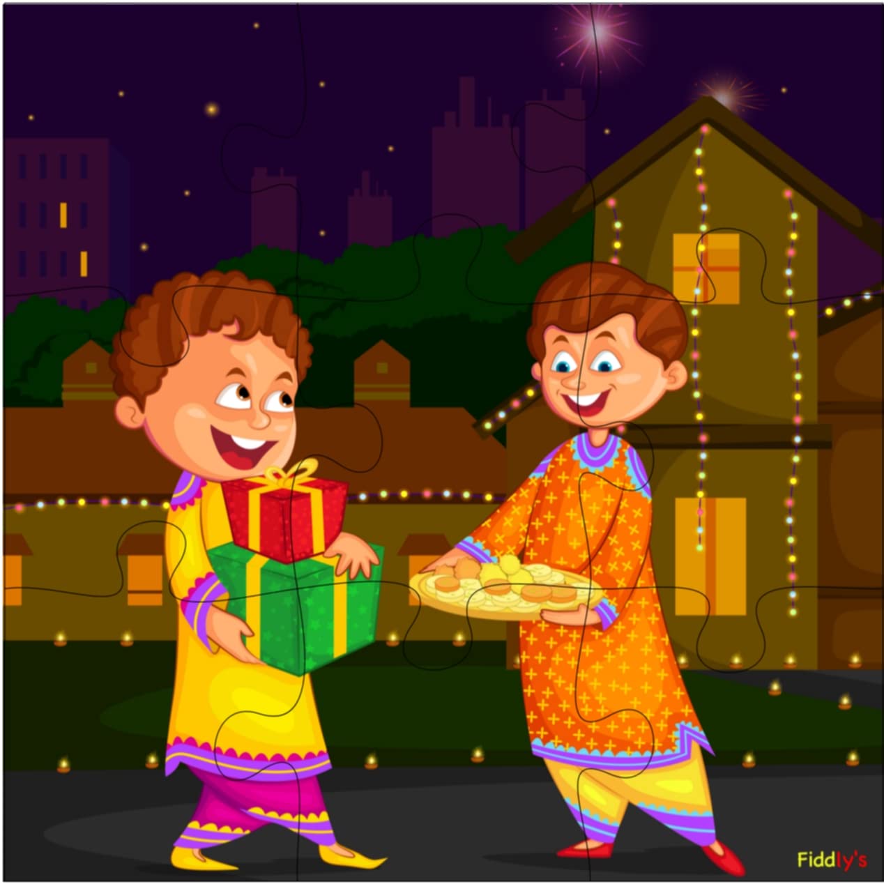 Fiddlys Wooden Jigsaw Puzzles for Kids Ages 3+ - 9 Piece Educational Puzzle Set (Pack of 4) - Perfect for Diwali Gifts, Birthday Presents & Early Learning Activities