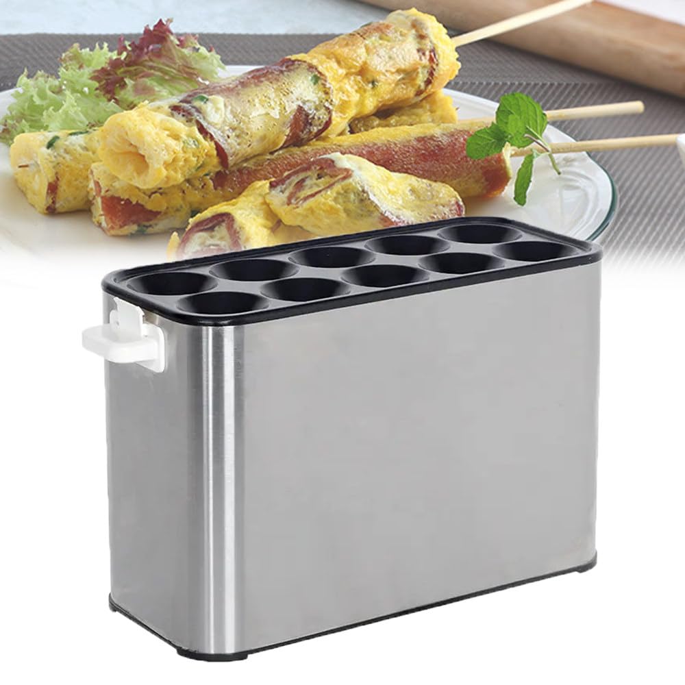 10-Tube Fully Automatic Electric Egg Roll Maker - Omelette, Sausage & Hot Dog Roll Maker - Perfect for Breakfast, Brunch & Quick Snacks - Egg Burger Pan for Home & Commercial Use