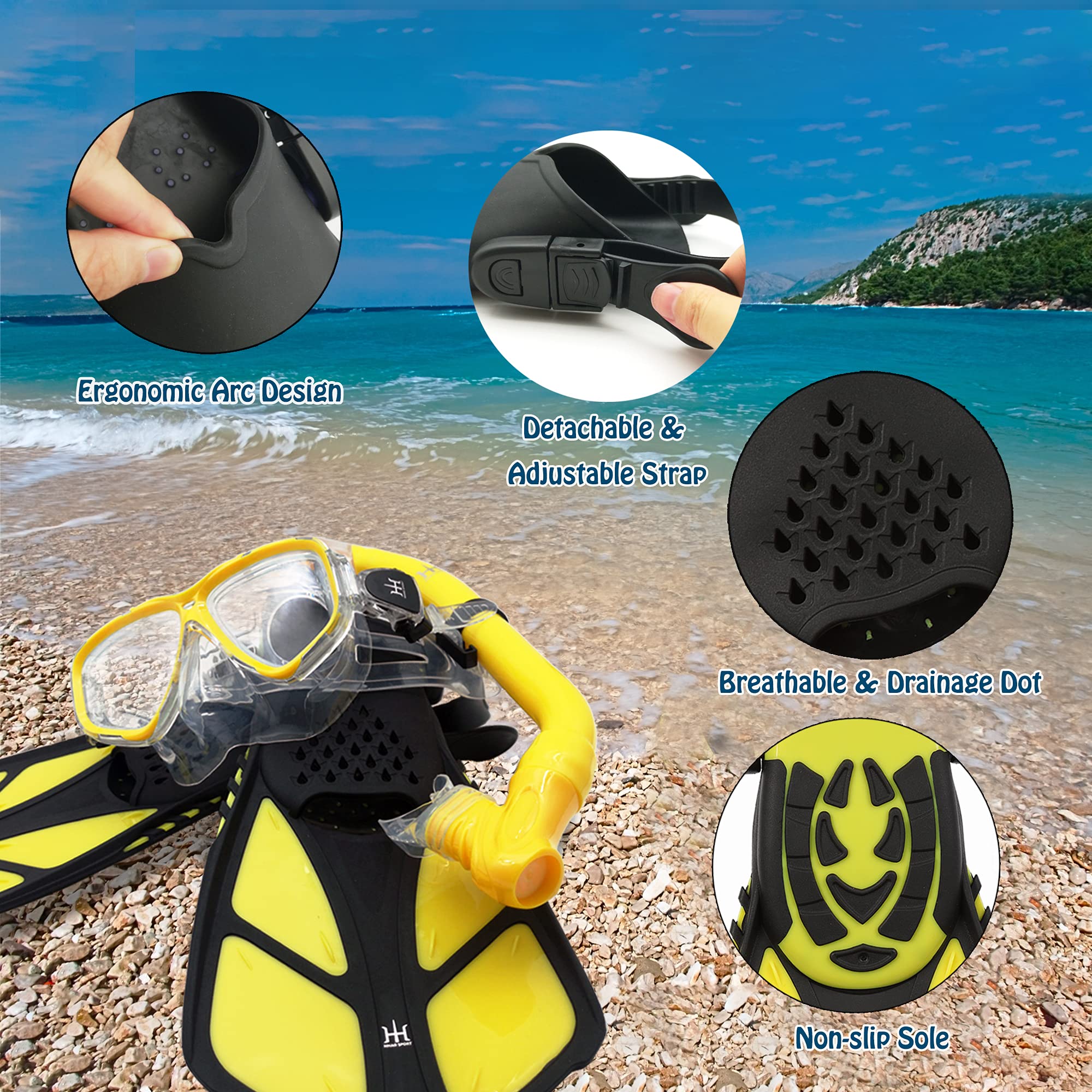Kids Snorkel Set - Diving Mask, Adjustable Swim Fins & Anti-Fog Snorkel Gear with Mesh Bag | Perfect for Pool, Beach & Ocean Snorkeling Adventures | Youth Swimming & Diving Equipment for Boys & Girls
