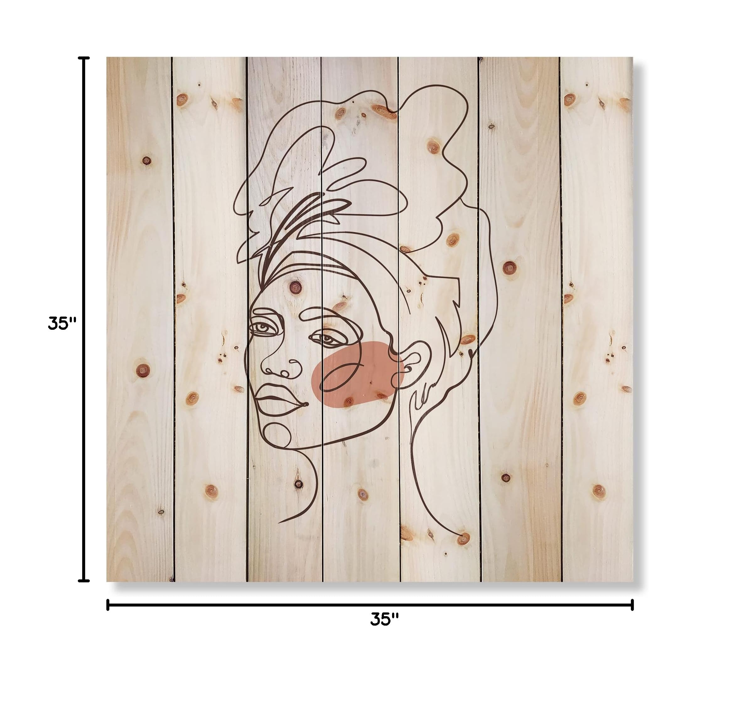 DesignQ One Line Portrait of African American Woman III - Modern Abstract Wood Wall Art Decor, Large Contemporary Pine Wood Panel Painting for Living Room, Bedroom & Office Wall Decor
