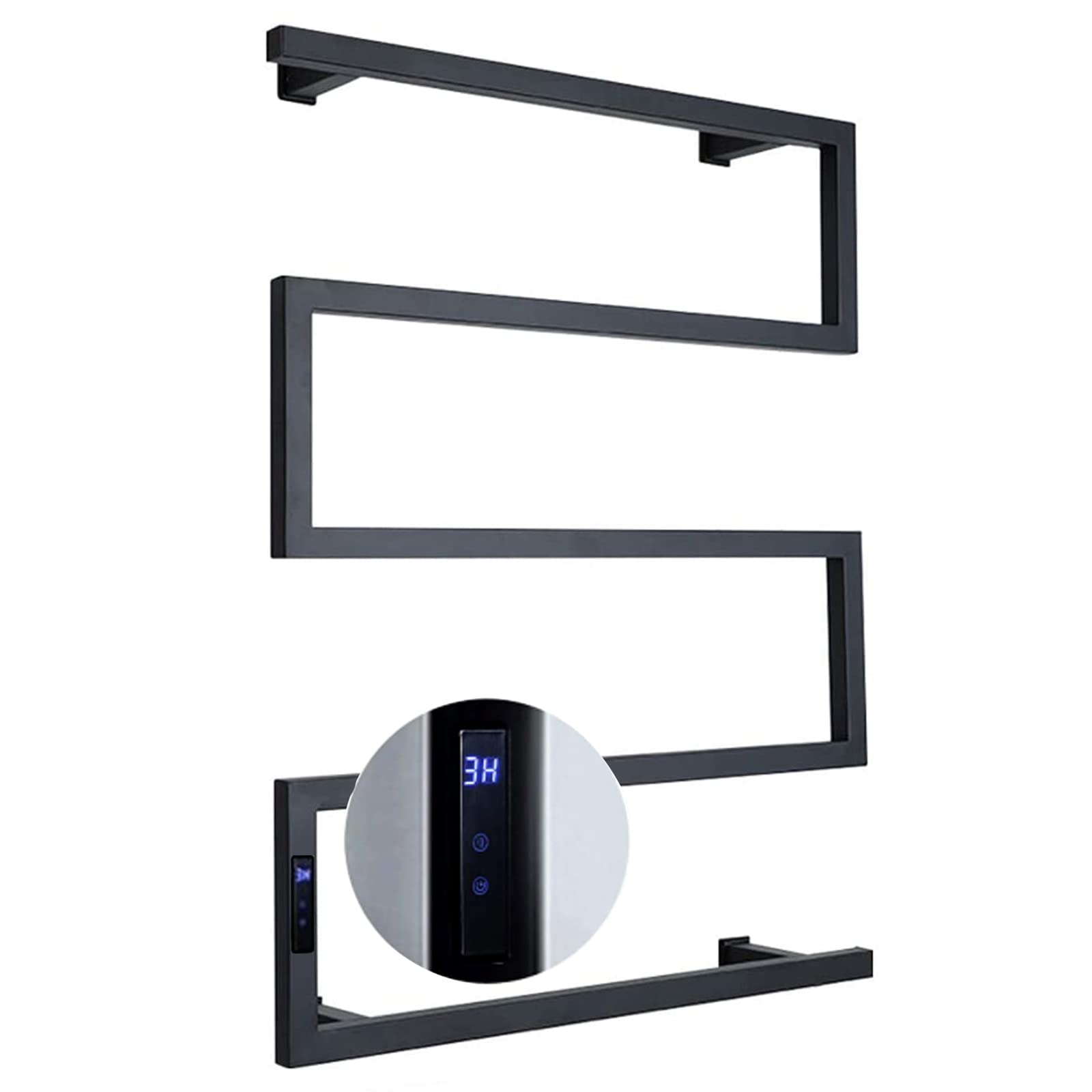 Electric Heated Towel Rack Radiator - Wall Mounted Bathroom Towel Warmer with Built-in Timer & LED Display, 304 Stainless Steel 5-Bar Heated Drying Rack (Black, Plug-in) - Perfect for Spa, Luxury Bathrooms & Cold Weather Comfort