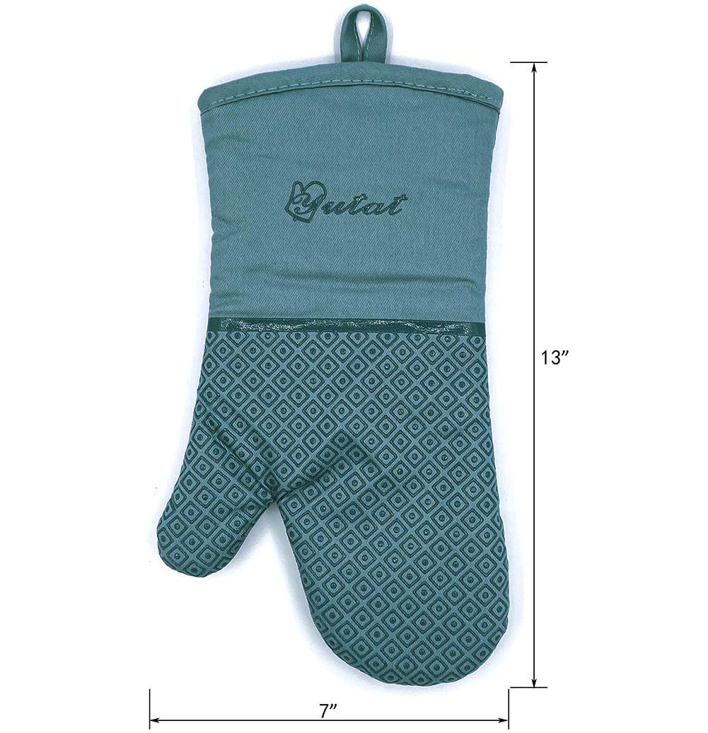 YUTAT 4-Piece Heat Resistant Oven Mitts and Pot Holders Set - Food Grade Silicone Non-Slip Grip for Kitchen Cooking, Baking & BBQ - Perfect for Grilling, Roasting, and Handling Hot Dishes (Teal)