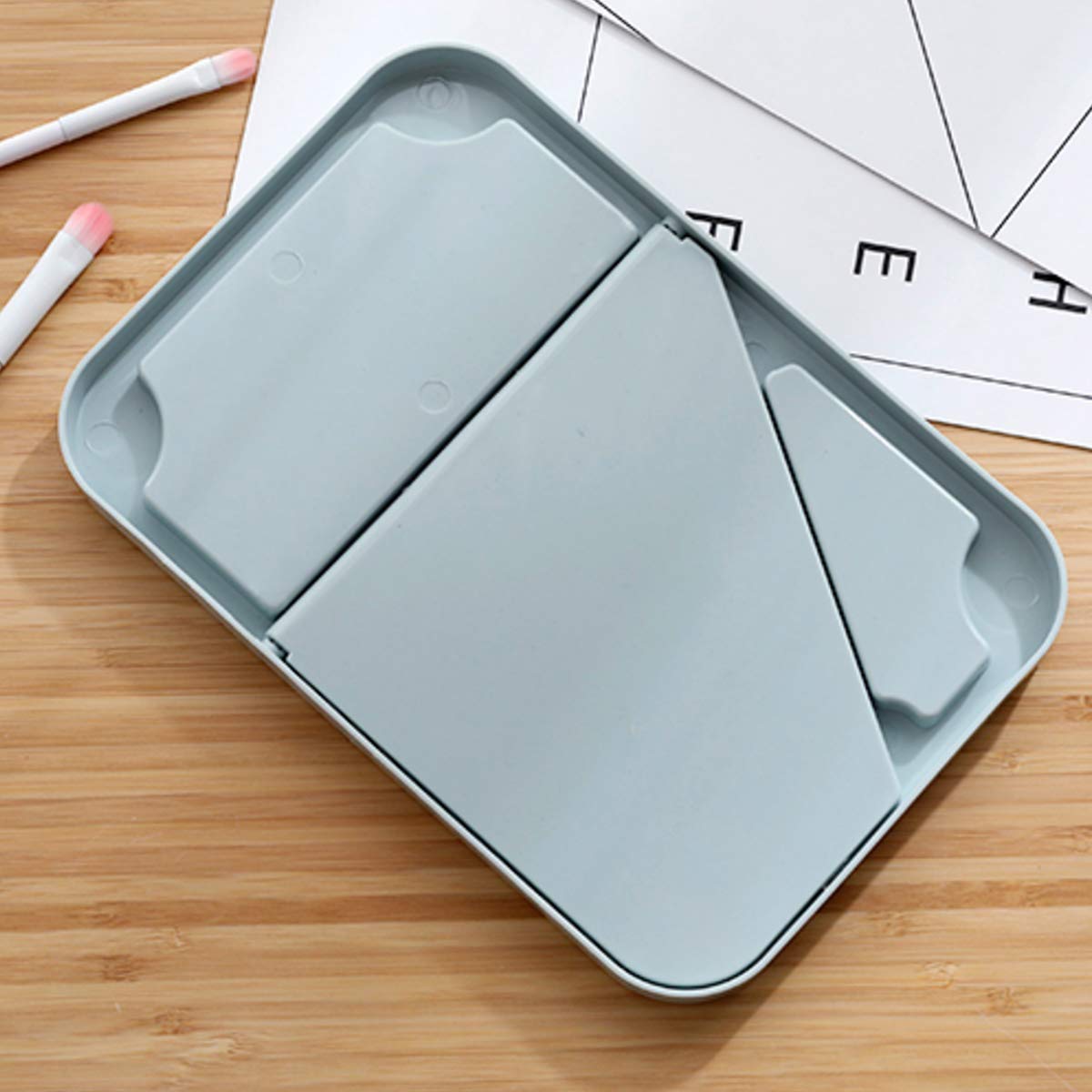 Pepplo Foldable Desktop Makeup Mirror - Portable Square Vanity Mirror with LED Lights for Women | Perfect for Home, Travel & Dorm Room (Blue)