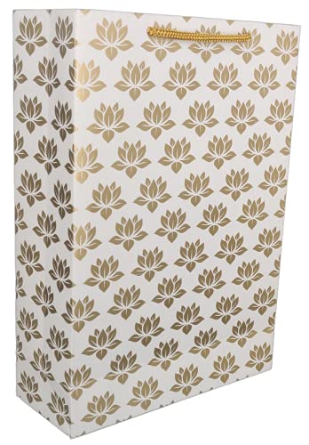 Golden Lotus Gift Bags for Weddings, Birthdays & Holidays - Pack of 10