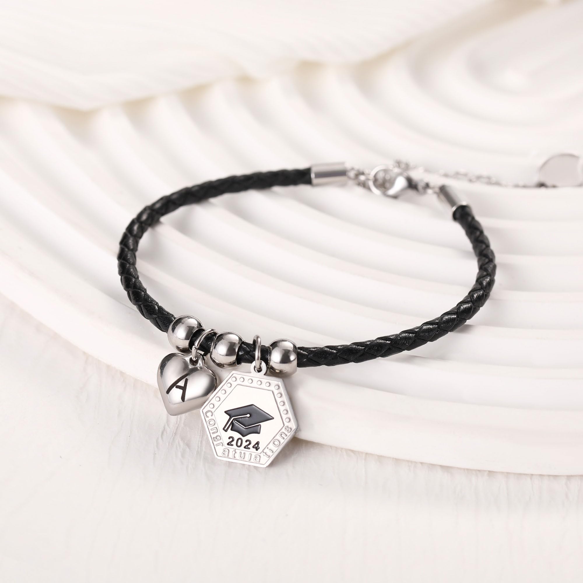 2024 Graduation Bracelets for Women - Personalized L Initial Leather Bracelet, High School & College Graduation Gifts for Her, 8th Grade Promotion Jewelry - Perfect for Ceremonies, Parties & Special Occasions