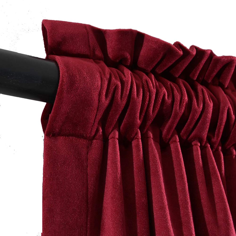 Premium Blackout Velvet Curtains Set - 2 Panels Luxury Tassel Drapes for Living Room & Bedroom (Burgundy, 100