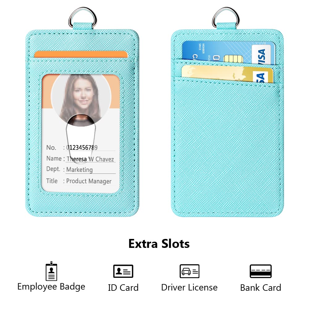 Leather Badge Holder with Retractable Lanyard - Office ID Card Holder for Staff & Students