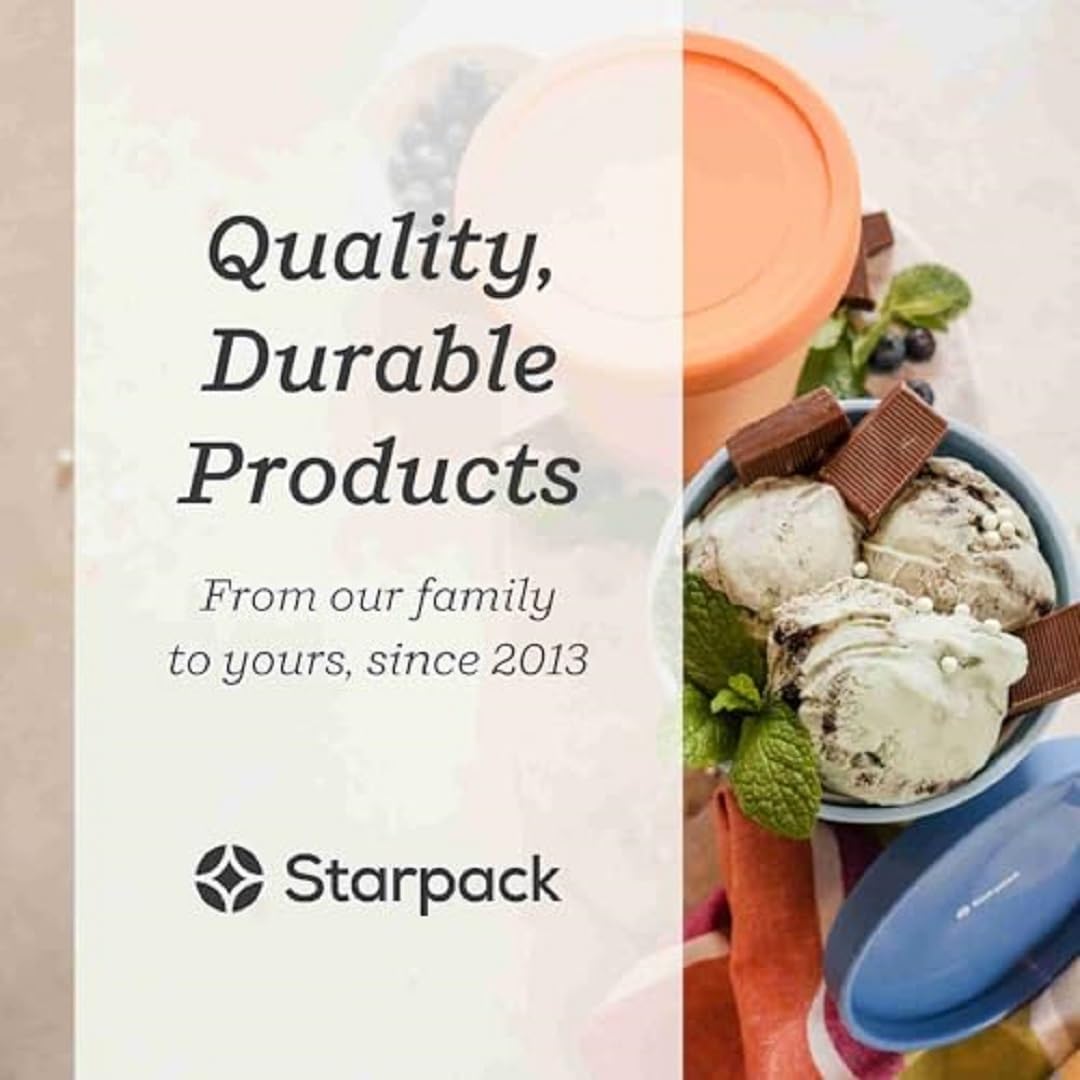 Starpack 1 Quart Reusable Ice Cream Storage Containers with Leak-Proof Silicone Lids (2-Pack) - Freezer-Safe Homemade Dessert Containers for Ice Cream, Gelato, Sorbet & Frozen Treats - Perfect for Meal Prep, Party Serving & Leftover Storage