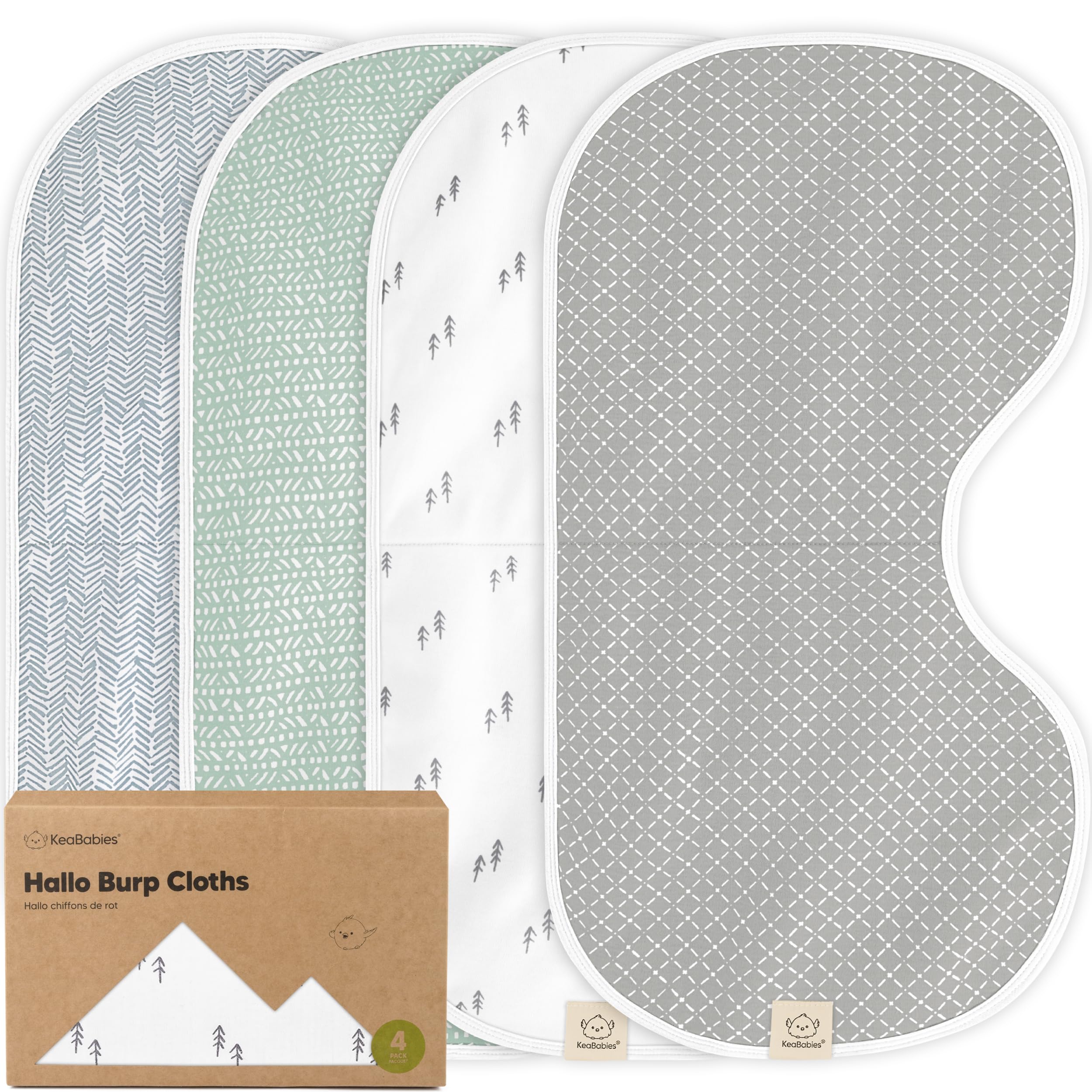 KeaBabies 4-Pack Organic Cotton Baby Burp Cloths for Newborns - Extra Large, Super Absorbent & Ultra Soft Burping Cloths & Bibs Set for Boys & Girls (Nordic Design) - Perfect for Feeding, Spit-Up Protection & Gentle Skin Care
