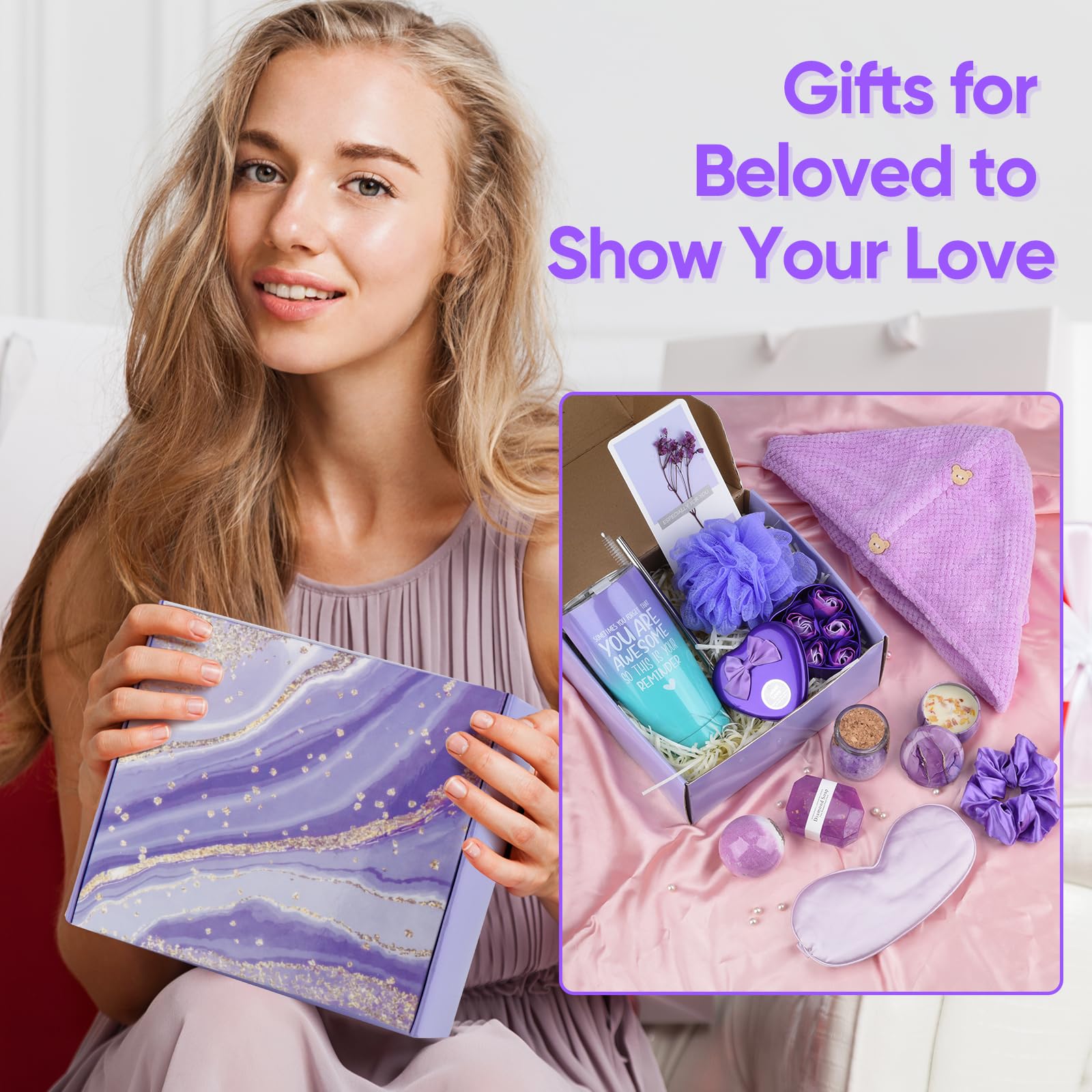 Relaxing Spa Gift Basket for Women - Self Care & Get Well Care Package - Unique Birthday, Mother's Day, Thank You Gifts for Wife, Best Friend, Sister, Coworker or Teacher - Perfect for Stress Relief, Home Spa Days & Thoughtful Surprises