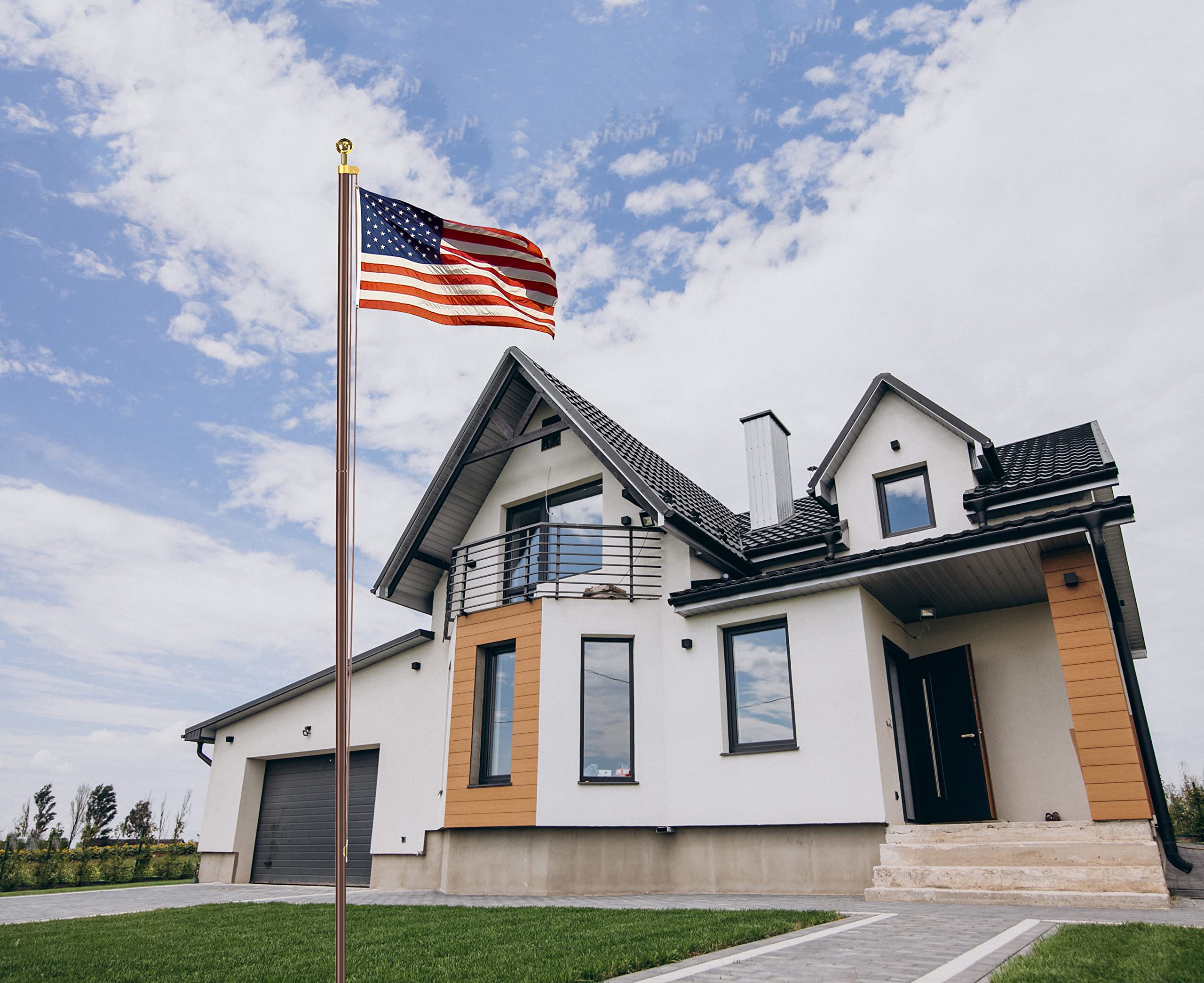 18FT Heavy Duty US Steel Flag Pole Kit for Outdoors - All American Inground Flagpole with 4x6 Embroidered Flag - Perfect for Residential House Porch, Commercial Buildings & Patriotic Events - Made in USA