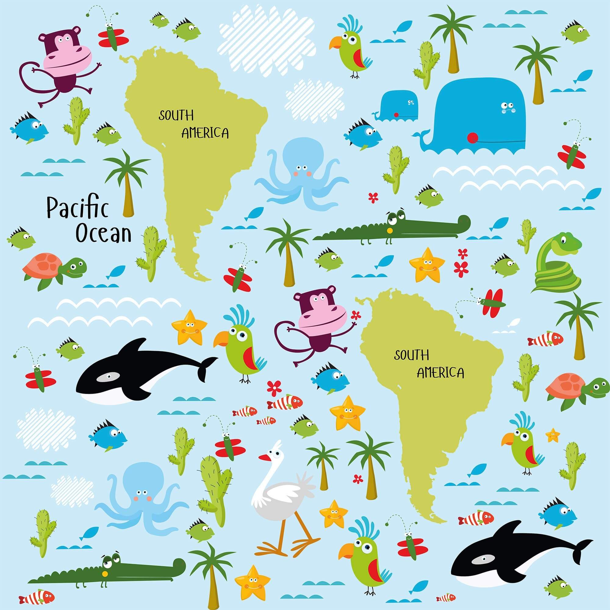 Blue Wildlife Children's Peel and Stick Removable Wallpaper - Self-Adhesive Nursery Decor for Kids Room, Bedroom, Playroom - Easy to Apply & Remove Wall Decals (6350) - Perfect for Nursery, Playroom & Kids Bedroom Decor