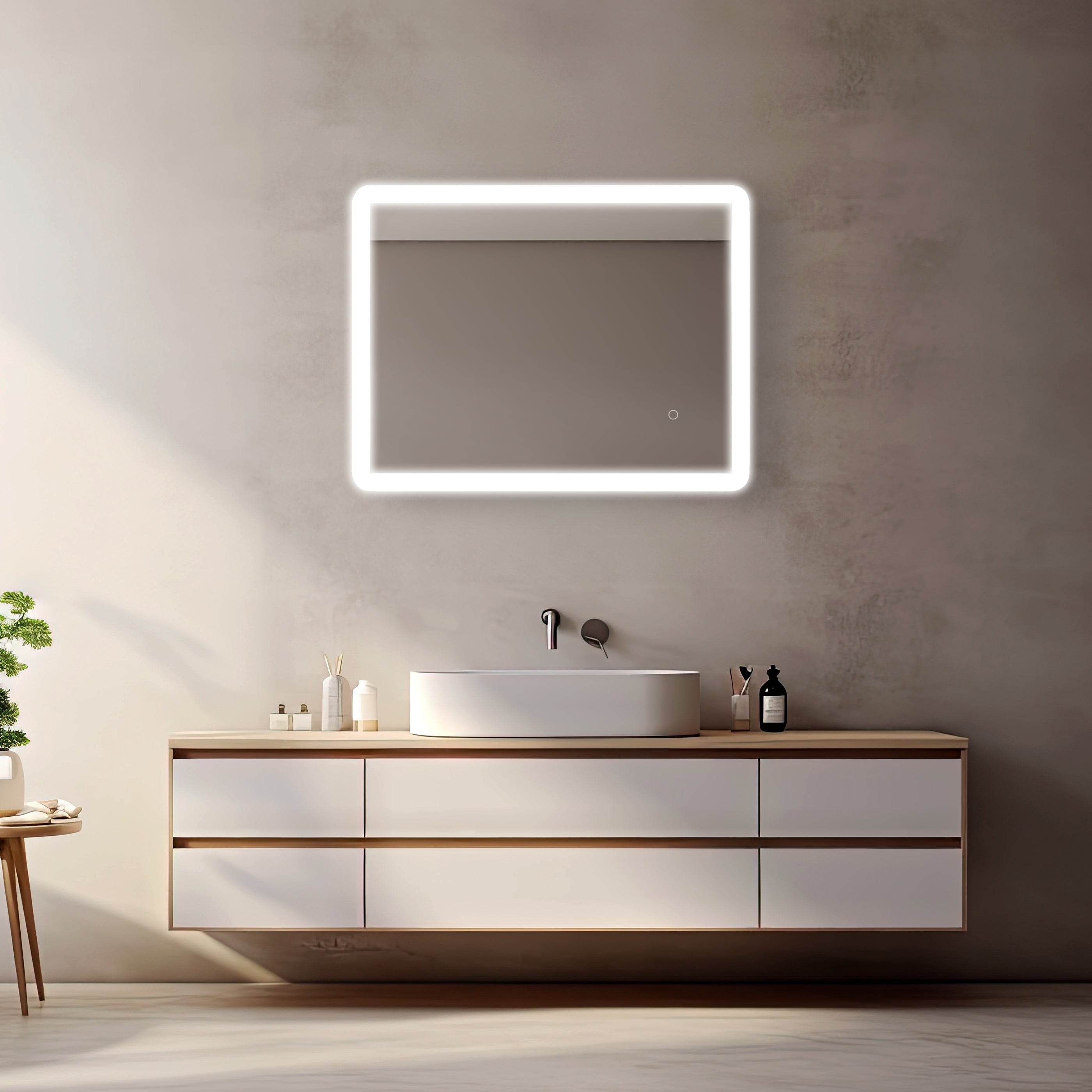 Pilsen LED Bathroom Mirror with Touch Dimmer & Anti-Fog Function - 4 Size Options for Vanity, Makeup & Shaving - Perfect for Modern Home & Spa Decor