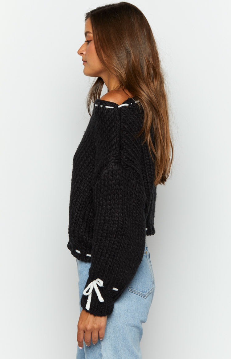 Bea Black Sweater for Women - Soft & Cozy Knit Pullover - Winter Warm Casual Tops - Perfect for Office, Dating & Weekend Outfits