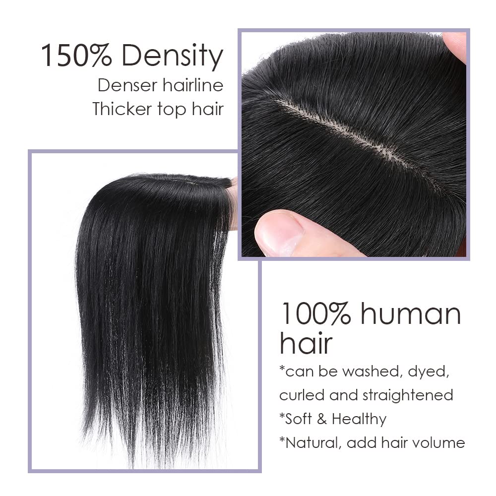 MY-LADY Human Hair Toppers for Women - 18 Inch Jet Black Remy Hair Pieces, 150% Density, 7x13CM Silk Base, No Bangs, for Thinning Hair - Perfect for Daily Wear, Parties, and Special Occasions