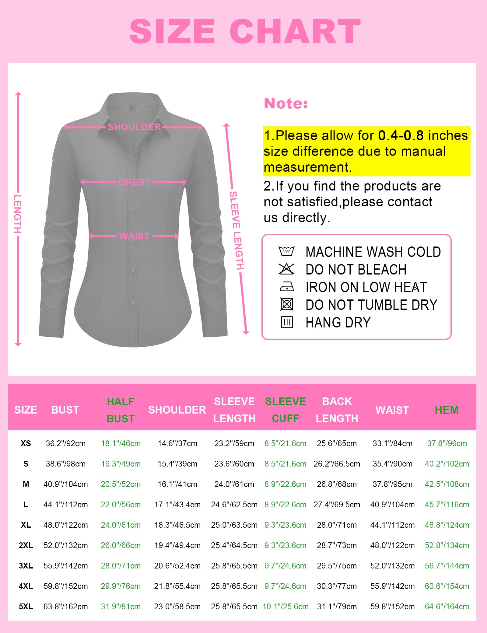 Women's Slim Fit Long Sleeve Button Down Shirts - Wrinkle Free Collared Dress Shirts for Office & Work - Professional Blouse Tops for Business Casual & Formal Occasions