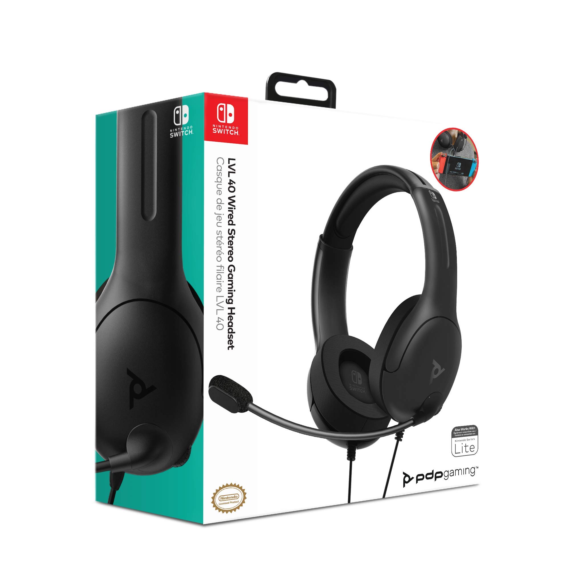 PDP Gaming LVL40 Stereo Headset with Microphone - Compatible with Nintendo Switch, PC, iPad, Mac & Laptops - Noise Cancelling Mic, Lightweight On-Ear Headphones with Soft Cushions & 3.5mm Jack (Black) - Perfect for Gaming, Online Classes & Remote Work