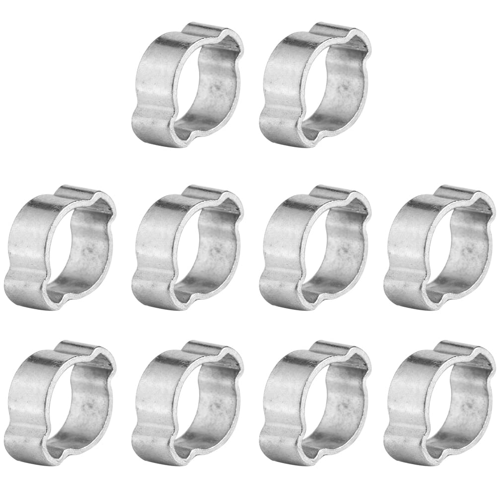 10pcs Zinc Plated Double Ear Hose Clamps 13-15mm for Fuel Pipes & Tubes - Automotive & Marine Use