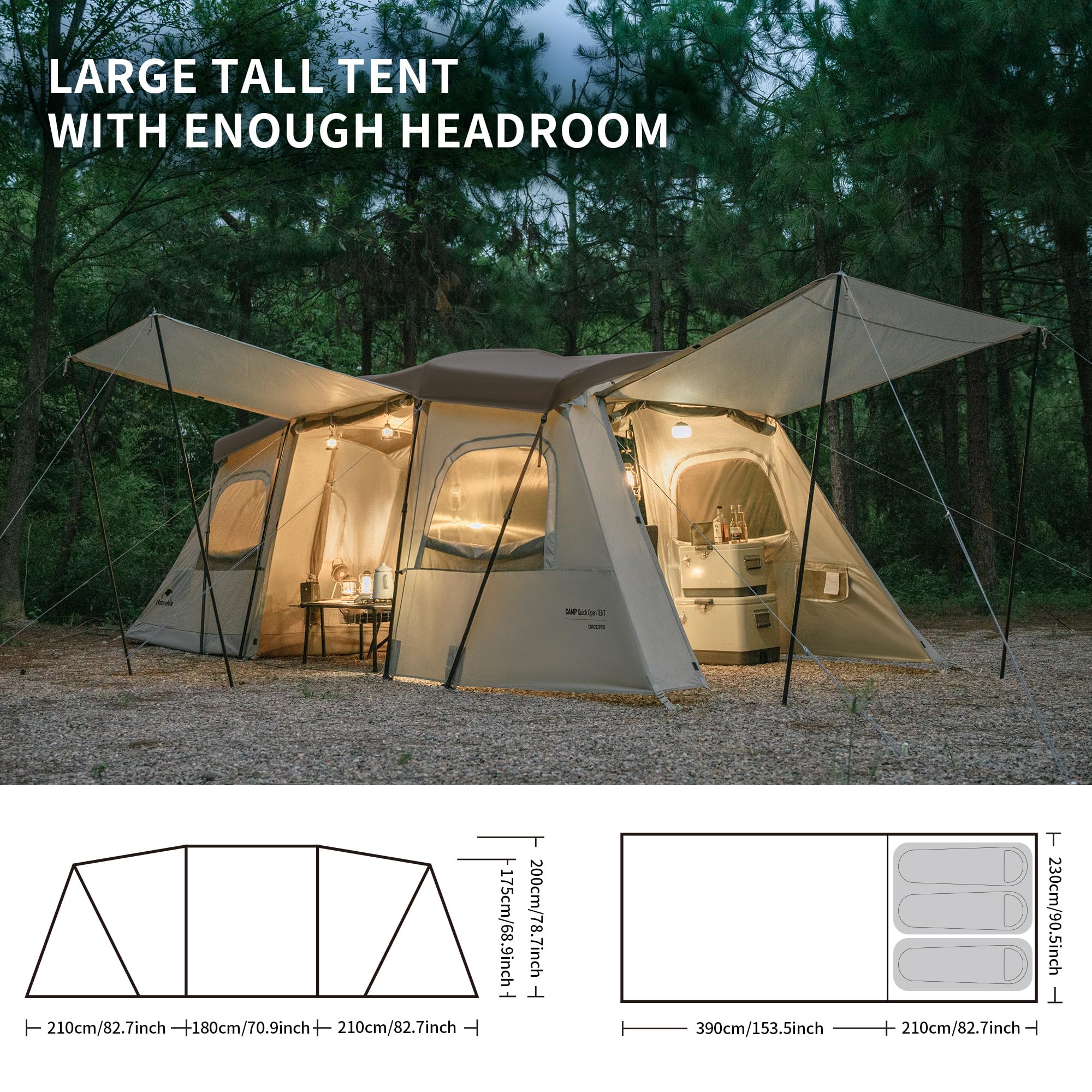 Naturehike Cloud Fast 6-Person Camping Tent - Easy 60-Second Setup, Spacious 2-Room Tunnel Tent for Family, Car Camping, Outdoor Adventures, Parties & Picnics | Waterproof & Windproof for All-Weather Protection