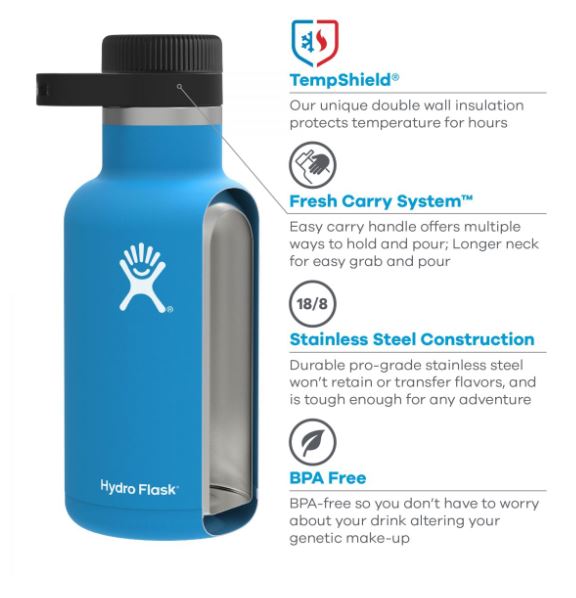 64 oz Insulated Stainless Steel Growler with Leak-Proof Lid - Perfect for Beer, Kombucha & Cold Brew - Camping, Hiking & Outdoor Adventures
