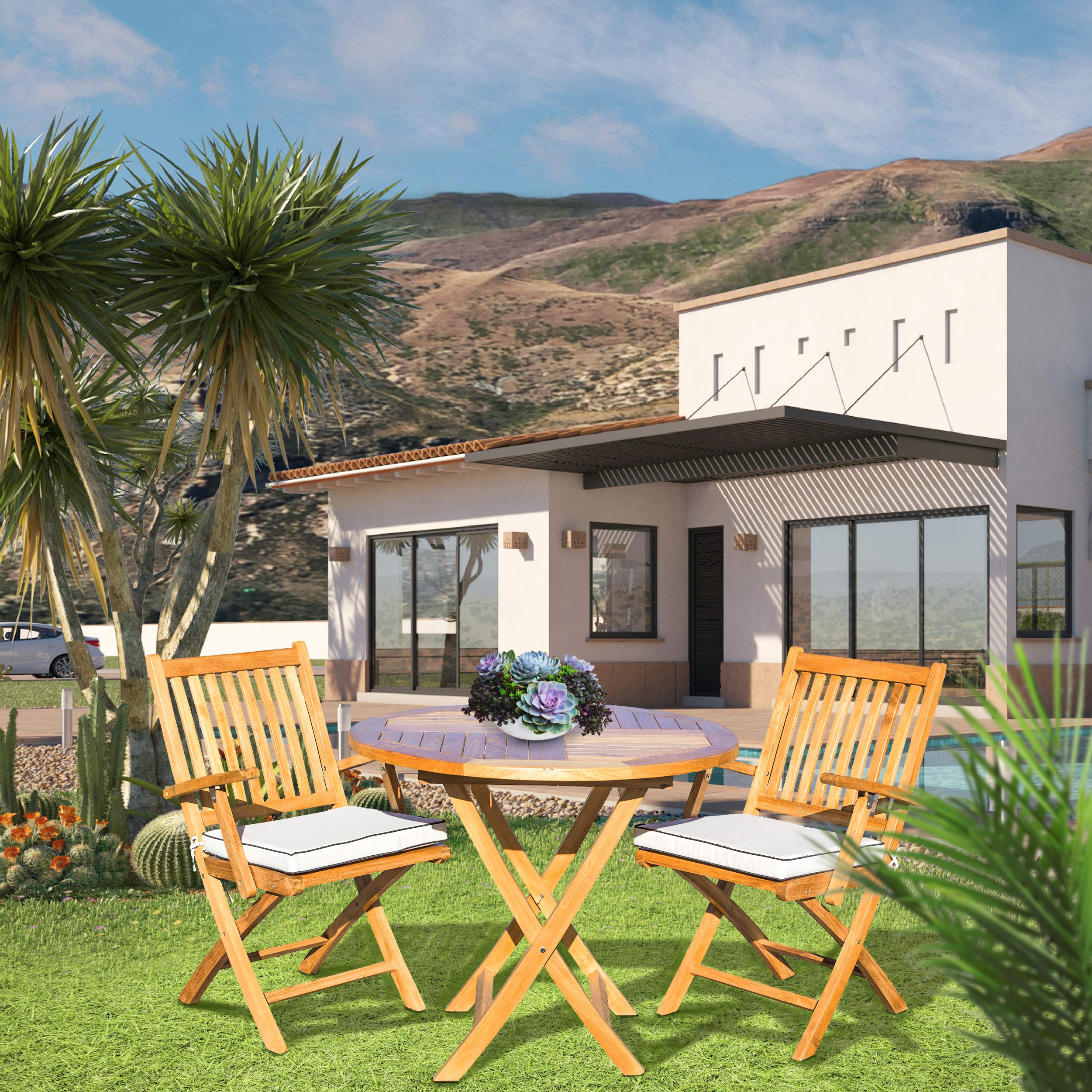 Premium 3-Piece Teak Wood Outdoor Dining Set - 36