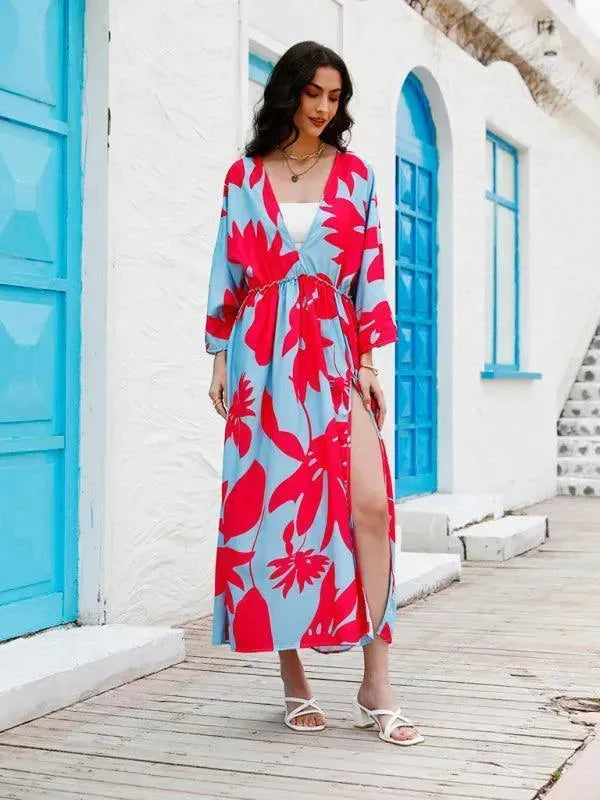 Women's Floral Print Chiffon Midi Dress - Elegant Summer Party & Wedding Guest Dress for Women