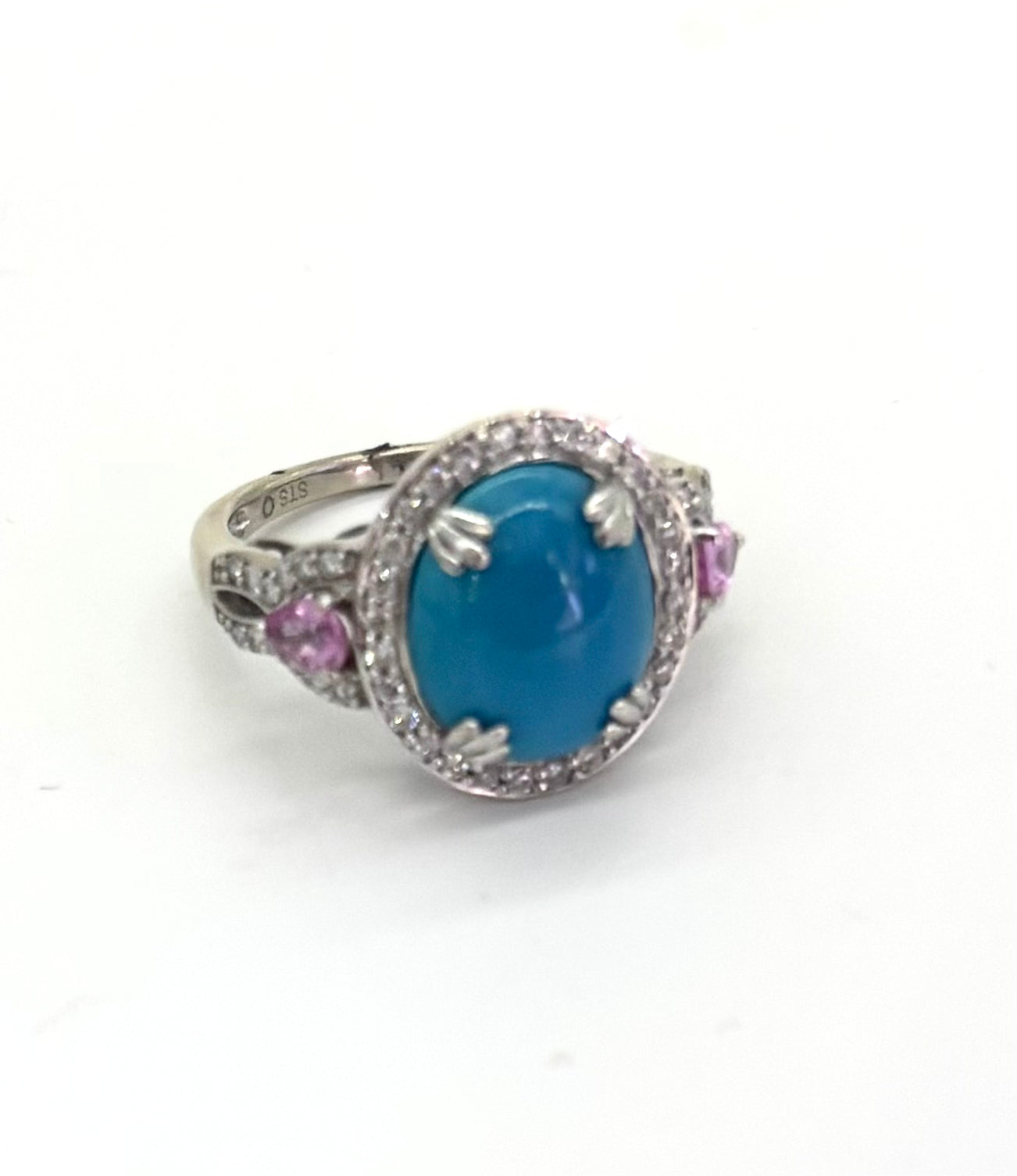 14K Gold Turquoise Ring with Diamond & Pink Sapphire Accents - Elegant Boho Jewelry for Women, Perfect for Weddings, Parties & Everyday Wear