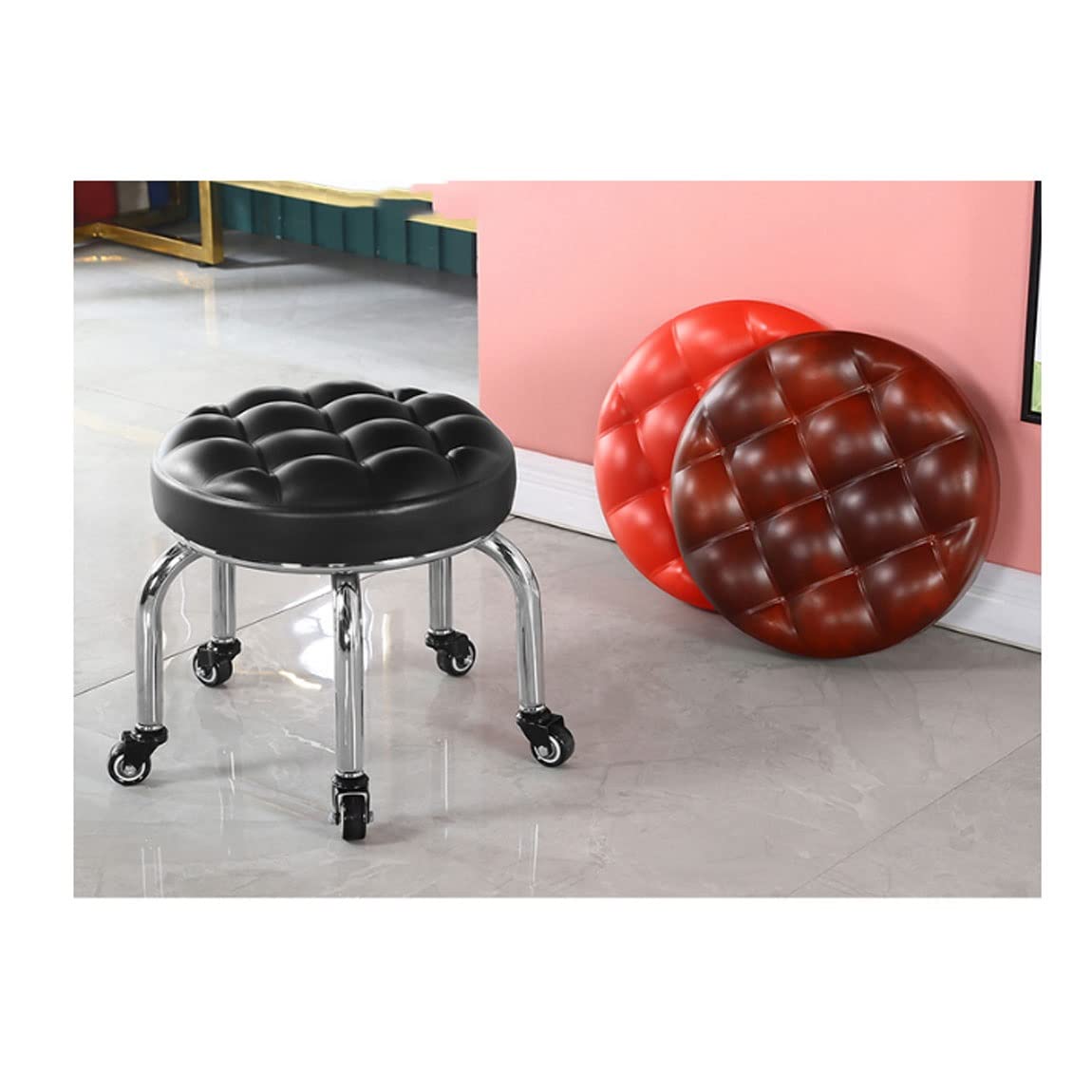 Black Vanity Stools & Benches, Counter Height Bar Stools, Garden Stools, Desk Stools with Moving Footrest - Perfect for Bathroom Vanity, Kitchen Island, Home Office & Outdoor Decor