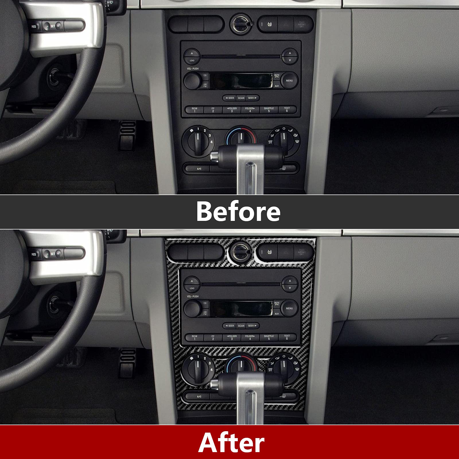 Carbon Fiber AC Control Panel Cover for 2005-2009 Ford Mustang GT & Shelby - Durable Sticker Accessory for Dash Protection & Interior Upgrade - Perfect for Car Enthusiasts & Customization Projects