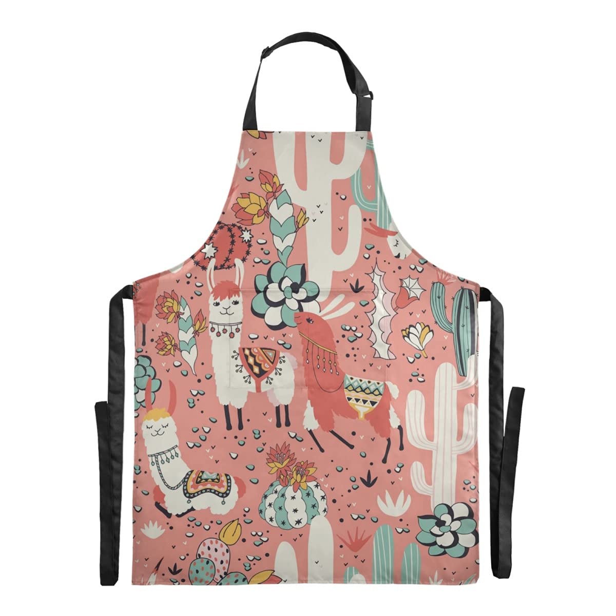 Waterproof Llama Cactus Jungle Bib Apron for Baking, Cooking, Gardening & Floral Arrangements - Adjustable Straps with Large Pockets for Adults - Perfect for Home Kitchen, BBQ Parties & DIY Craft Workshops