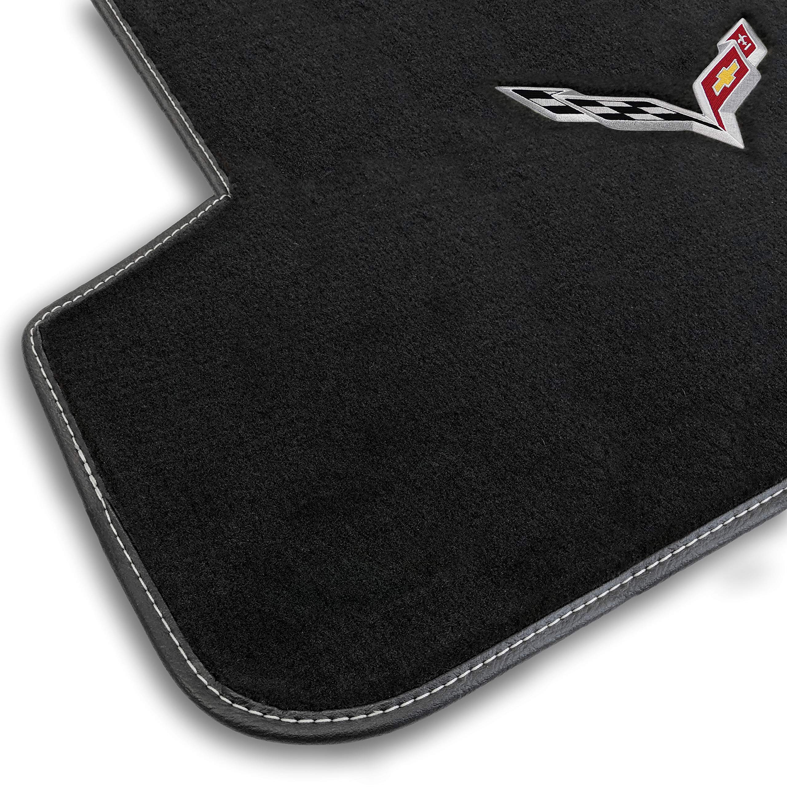 Premium Custom-Fit Carpeted Floor Mats for Corvette C7 2014-2019 - Luxury Car Floor Liners with Single Logo & Corvette Flags Design (Charcoal) | Perfect for Convertible Models & Road Trips