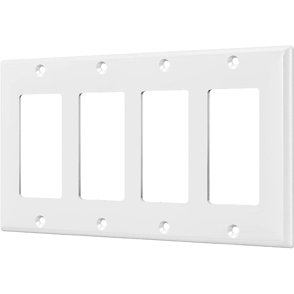 4 Gang Decorator Rocker Wall Plate - White Electrical Outlet Cover for Home & Office - Perfect for Living Rooms, Bedrooms and Kitchens
