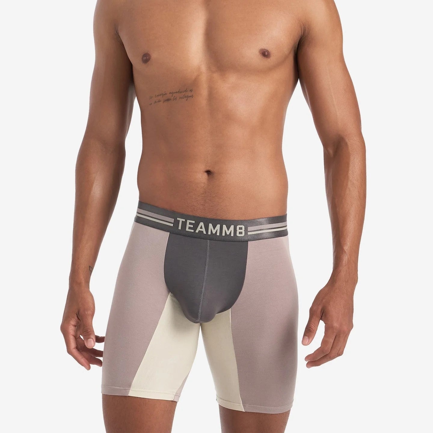 Teamm8 Bamboo Sports Boxer Briefs for Men - Soft Modal Mink Grey Underwear - Comfortable for Running, Gym & Daily Wear
