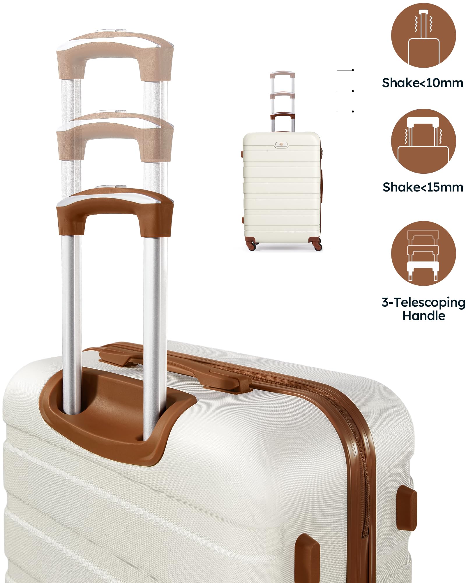 Suitour 3-Piece Hard Shell Luggage Set with Spinner Wheels & TSA Lock - 20/24/28 Inch Carry On Suitcases (White Brown) - Perfect for Business Travel, Family Vacations & International Trips