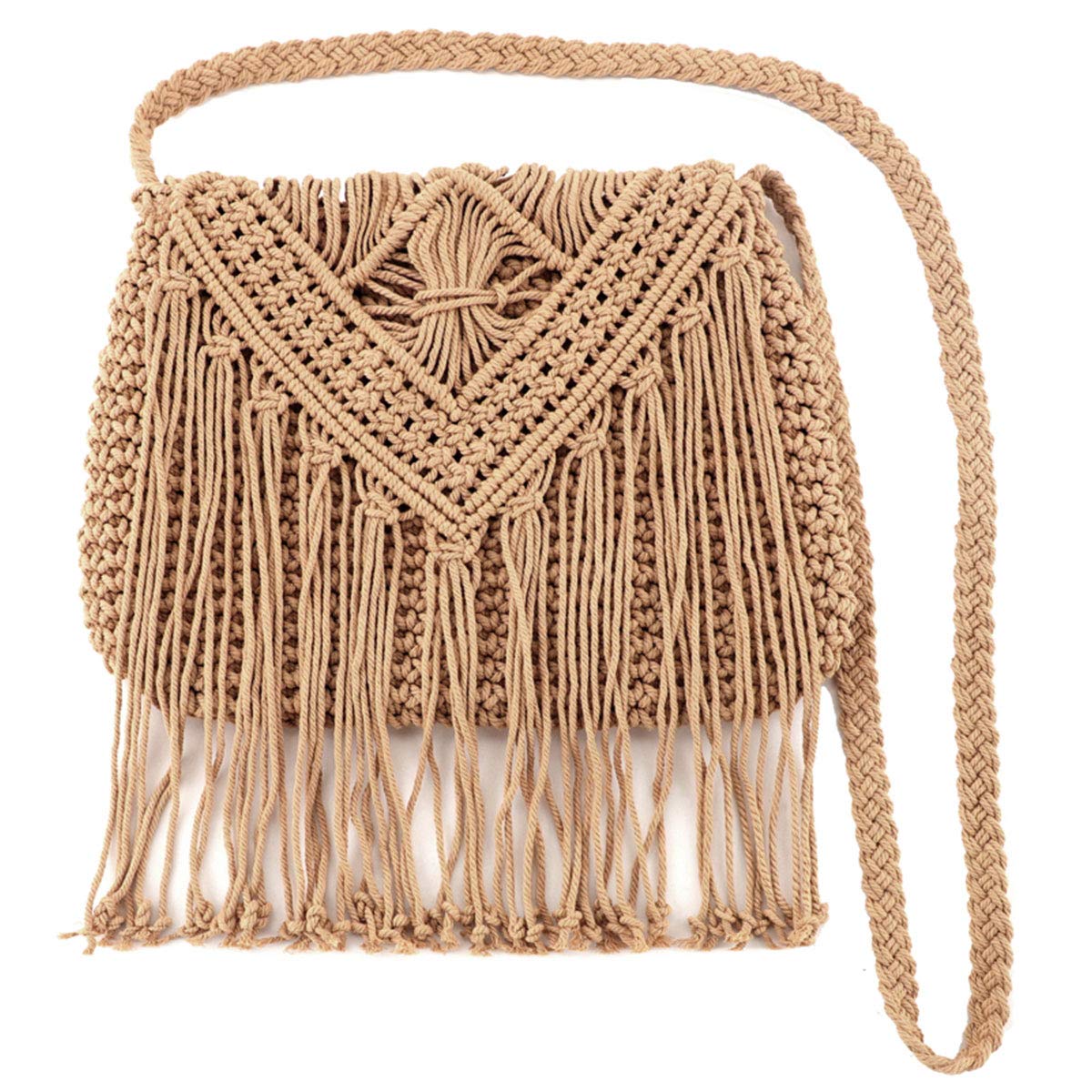 Van Caro Handwoven Cotton Straw Shoulder Bag - Crochet Tassel Bohemian Beach Purse for Women | Perfect for Summer Vacations, Beach Trips & Boho Fashion Accessories