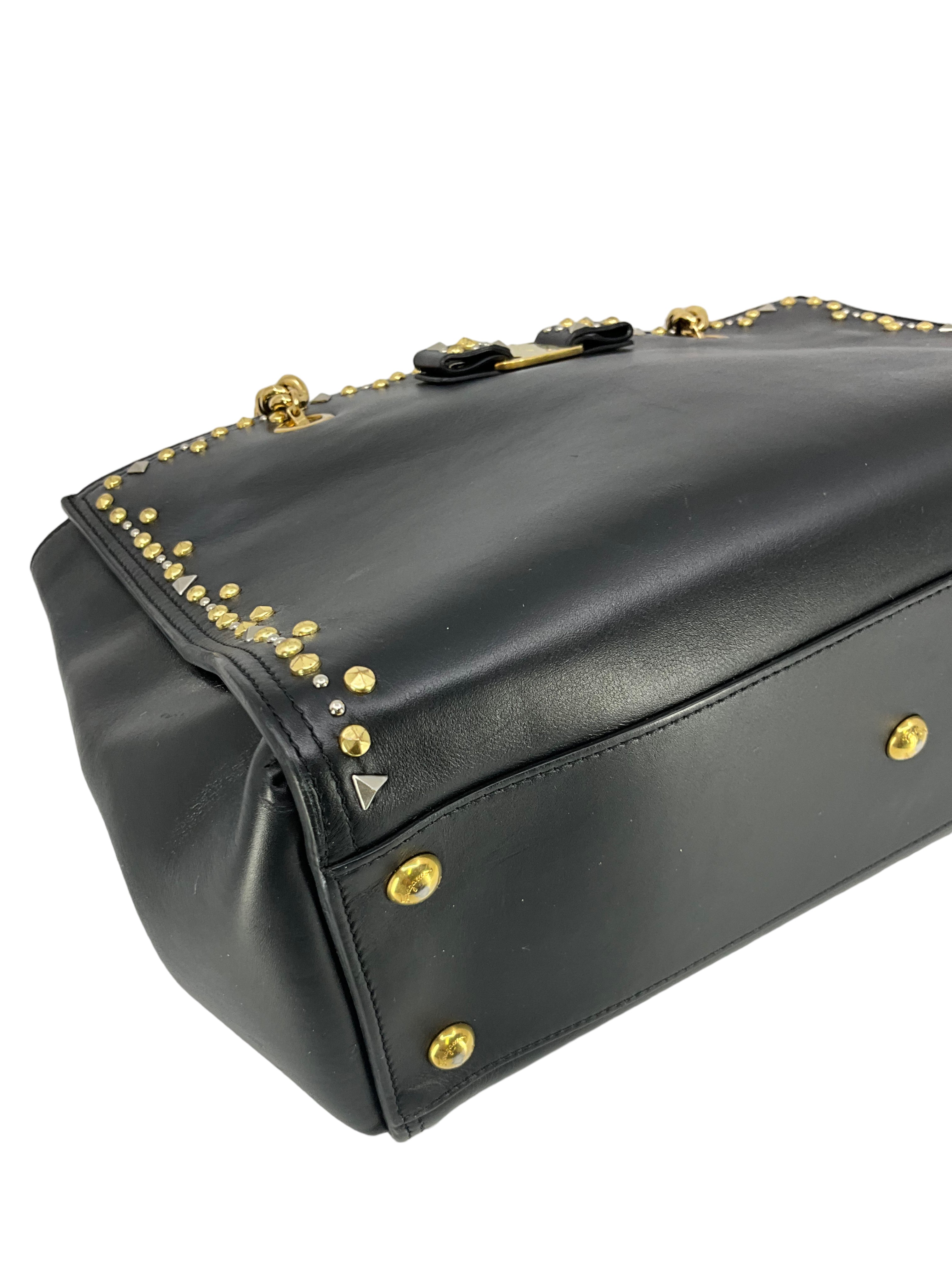 Salvatore Ferragamo Studded Leather Vara Bow Bag - Luxury Designer Handbag for Women, Perfect for Parties, Weddings & Evening Events