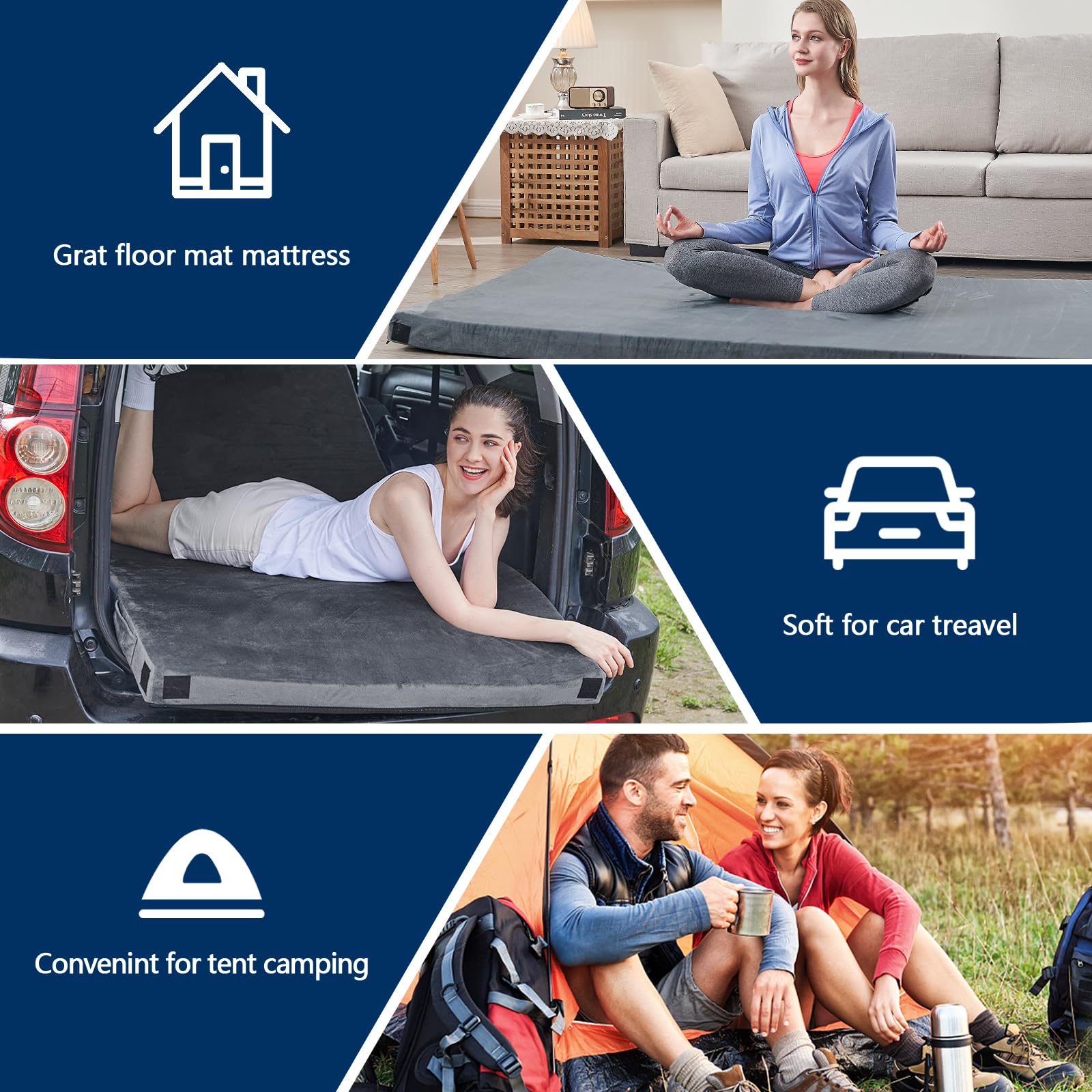 CYMULA Memory Foam Camping Mattress - CertiPUR-US Certified Portable Roll Up Sleeping Pad for Adults | Camping, Guest Bed, Travel & Car Sleeping Mat with Carry Bag | Perfect for Outdoor Adventures, Sleepovers & Road Trips