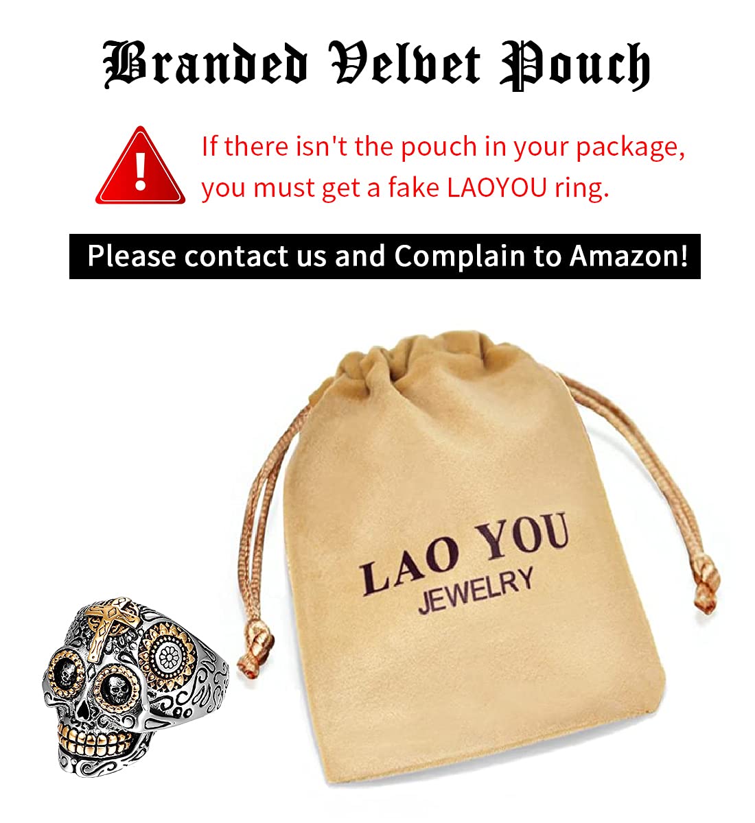 LAOYOU Sugar Skull Rings for Men & Women - Stainless Steel Gothic Biker Jewelry, Day of The Dead Inspired Punk Accessories - Perfect for Halloween, Christmas Gifts & Biker Fashion