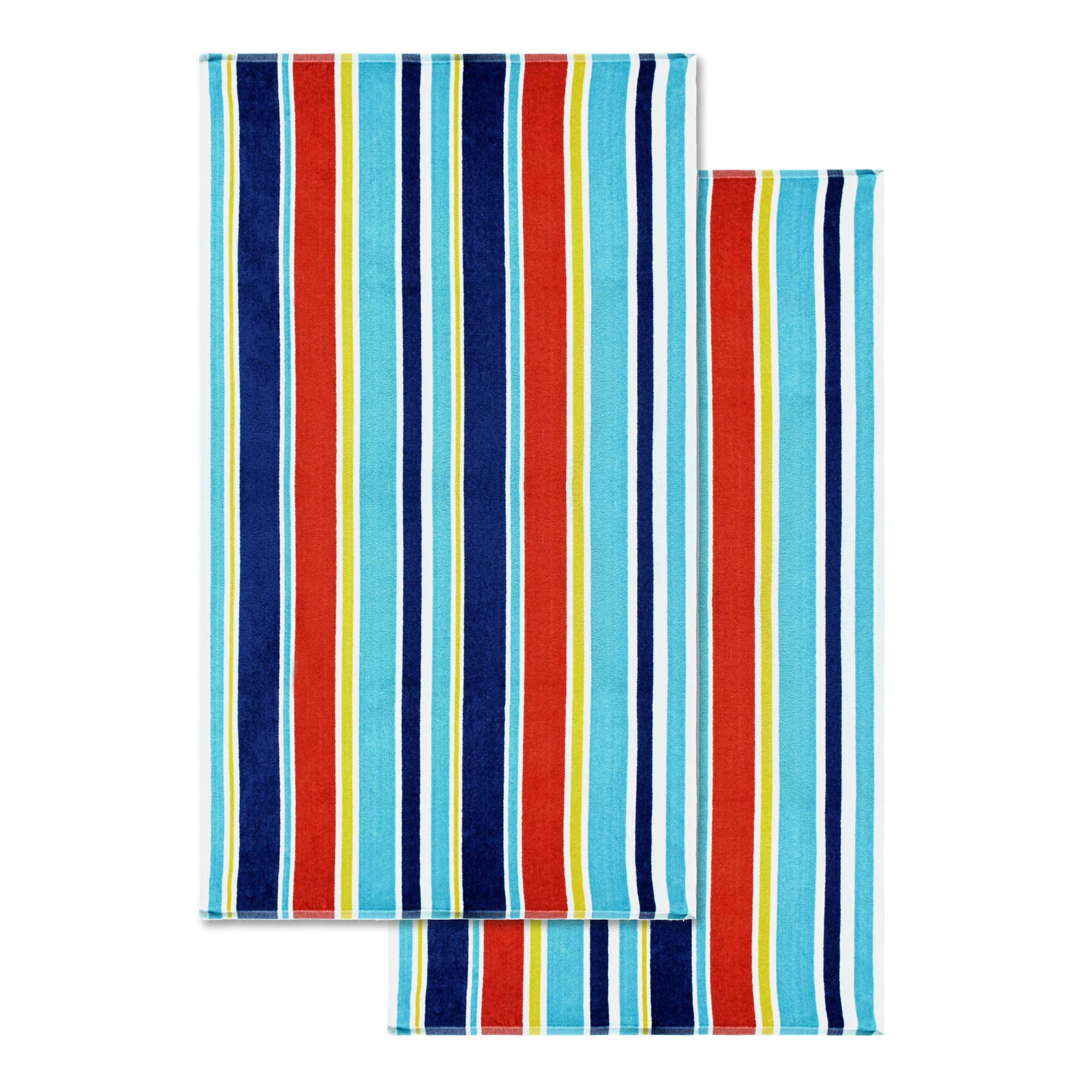 Oceana Stripe Oversized Cotton 2 Piece Beach Towel Set - Soft Quick Dry Bath Towels for Pool, Beach, Vacation & Spa - Perfect Summer Accessories