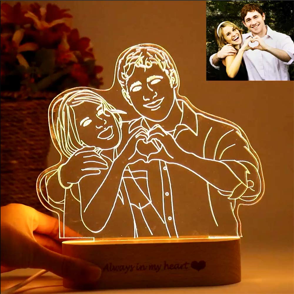 Custom 3D Photo Lamp - Personalized Engraved Gift for Wedding, Anniversary, Birthday | Home Decor