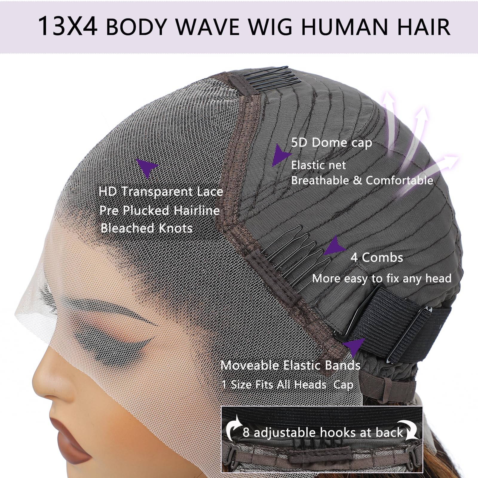 30 Inch Ombre Lace Front Human Hair Wig - 1B/30 Body Wave HD Lace Pre Plucked 13x4 180 Density Glueless Balayage Wig with Baby Hair | Perfect for Cosplay, Weddings & Daily Styling