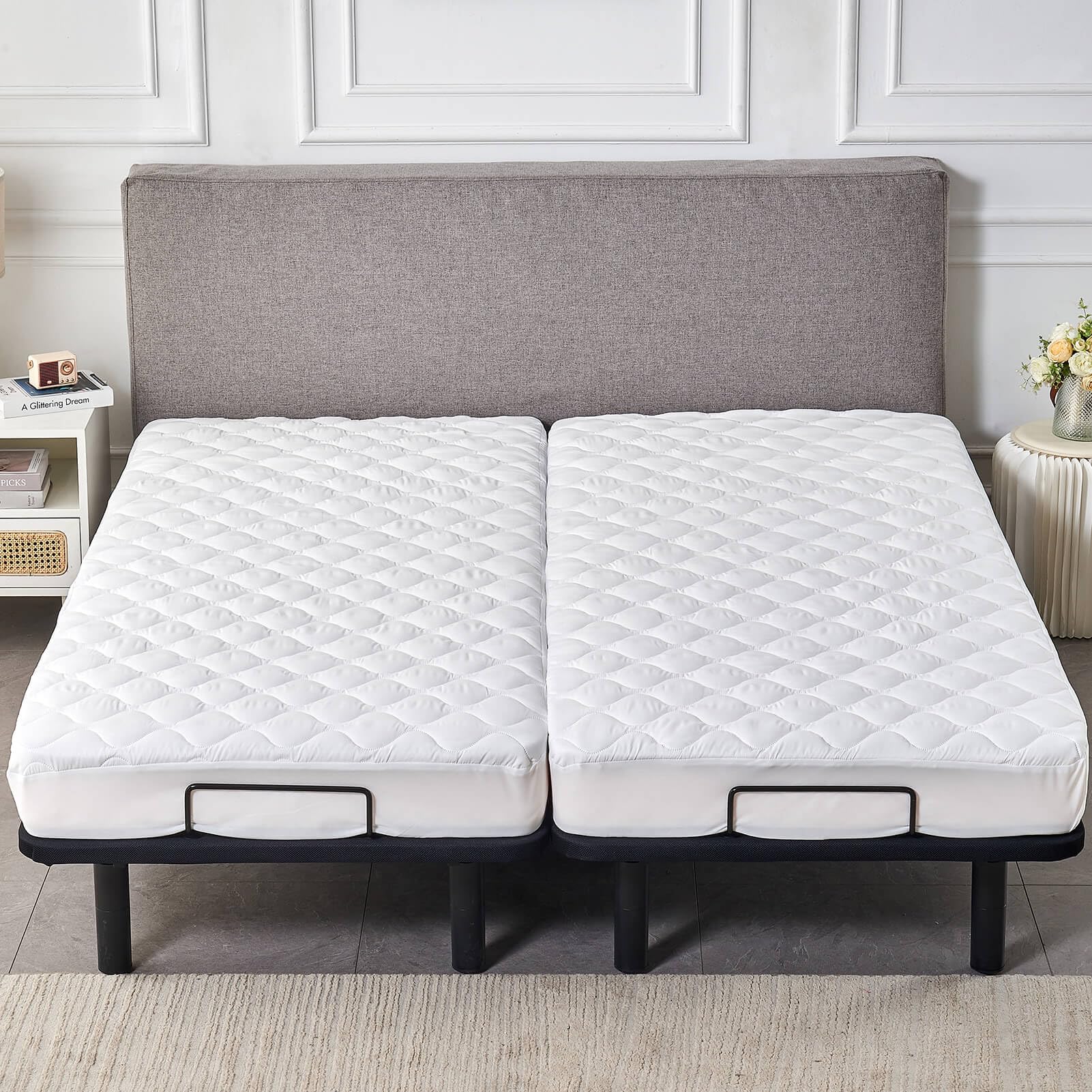 Waterproof Quilted Split California King Mattress Protector - Soft Noiseless Fitted Cover with Enhanced Elastic Pocket for Adjustable Beds (Fits 2 Cali Twin XL 36x84) - Ideal for Allergy Relief, Bedwetting Protection & Enhanced Sleep Comfort