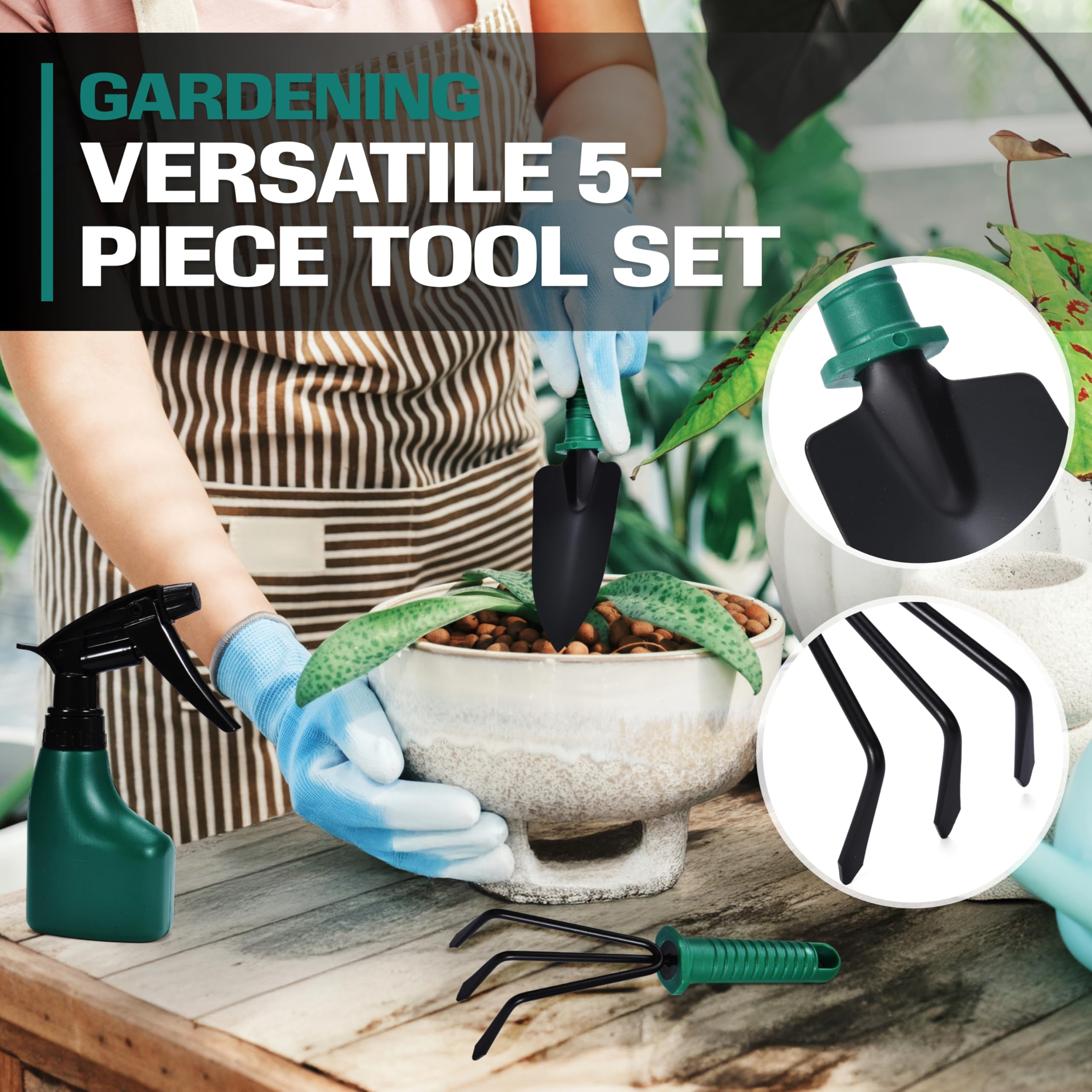 2wayz 5-Piece Garden Tool Set - Durable Stainless Steel Gardening Hand Tools with Portable Storage Box - Perfect for Planting, Weeding & Transplanting - Ideal Gift for Garden Lovers (3x12x7-inch) - Great for Small Gardens, Balcony Plants & Indoor Herb Kits