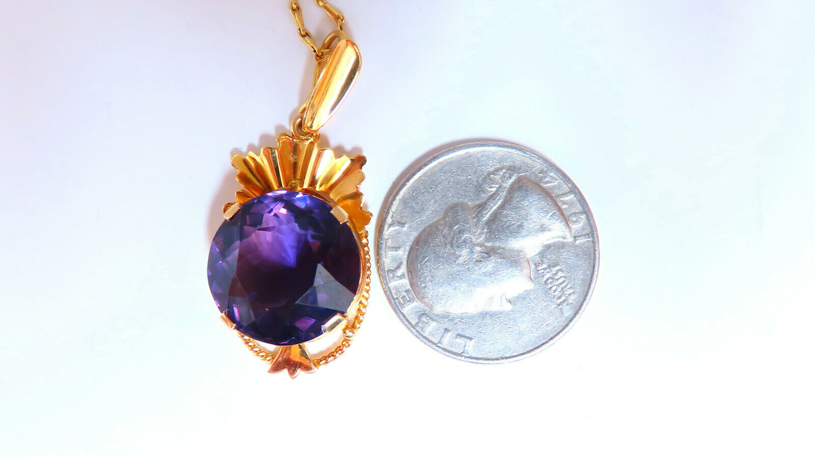 20ct Natural Round Amethyst Vintage Pendant Necklace - 18K Gold Plated Jewelry for Women, Gift for Her, Birthday, Anniversary, Wedding, Valentine's Day