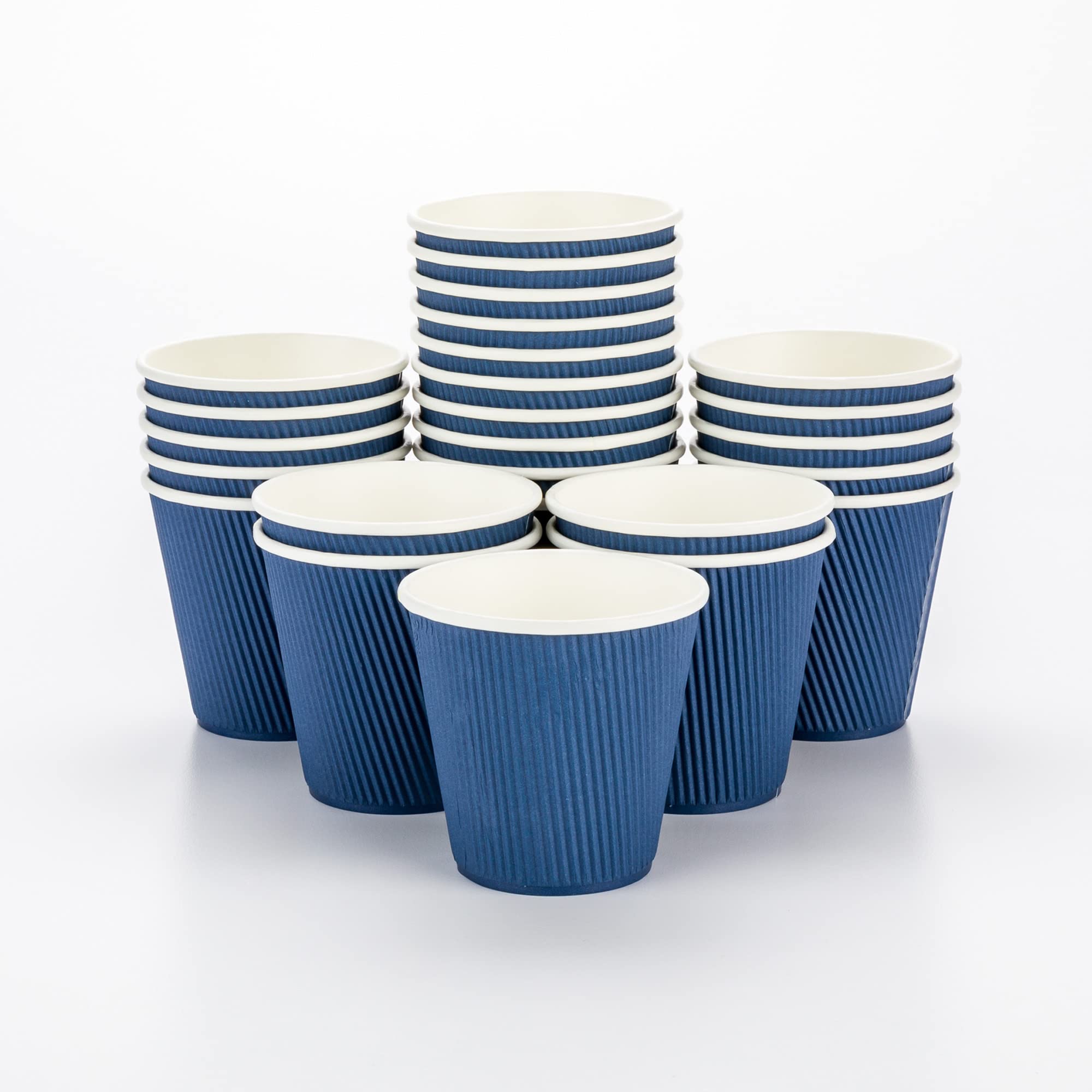 8oz Disposable Coffee Cups - 500 Pack Double Wall Hot Cups for Coffee, Tea, Hot Chocolate | Rippled Wall Design, Dark Blue Paper Cups | Lids Sold Separately | Perfect for Restaurants, Cafes, Offices & Home Use