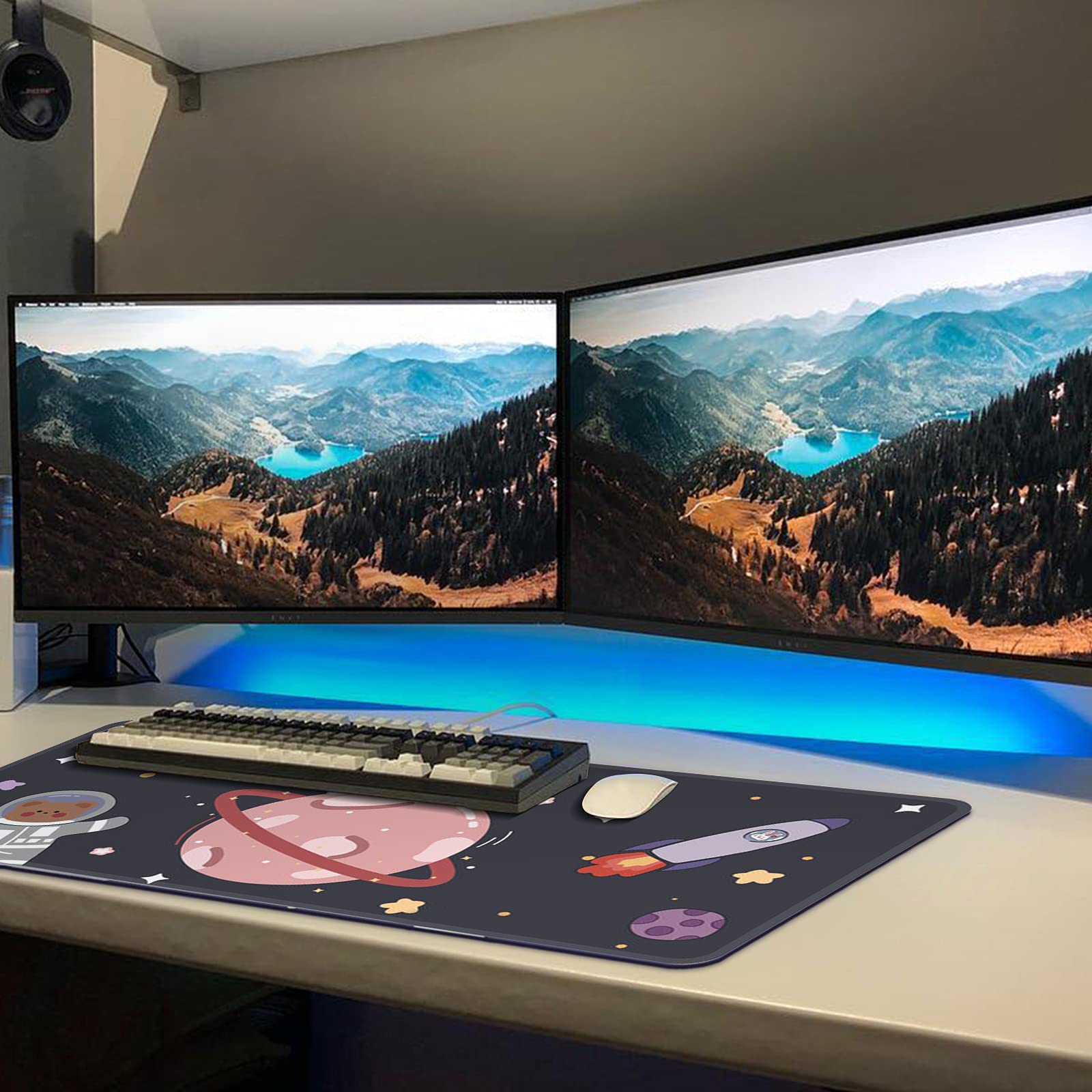 Kawaii Cute Large Gaming Desk Mat - 32x12 Inch Cartoon Mouse Pad & Keyboard Pad for PC, Laptop, Home Office, Writing - Non-Slip Waterproof Desk Protector for Gamers, Students & Work from Home