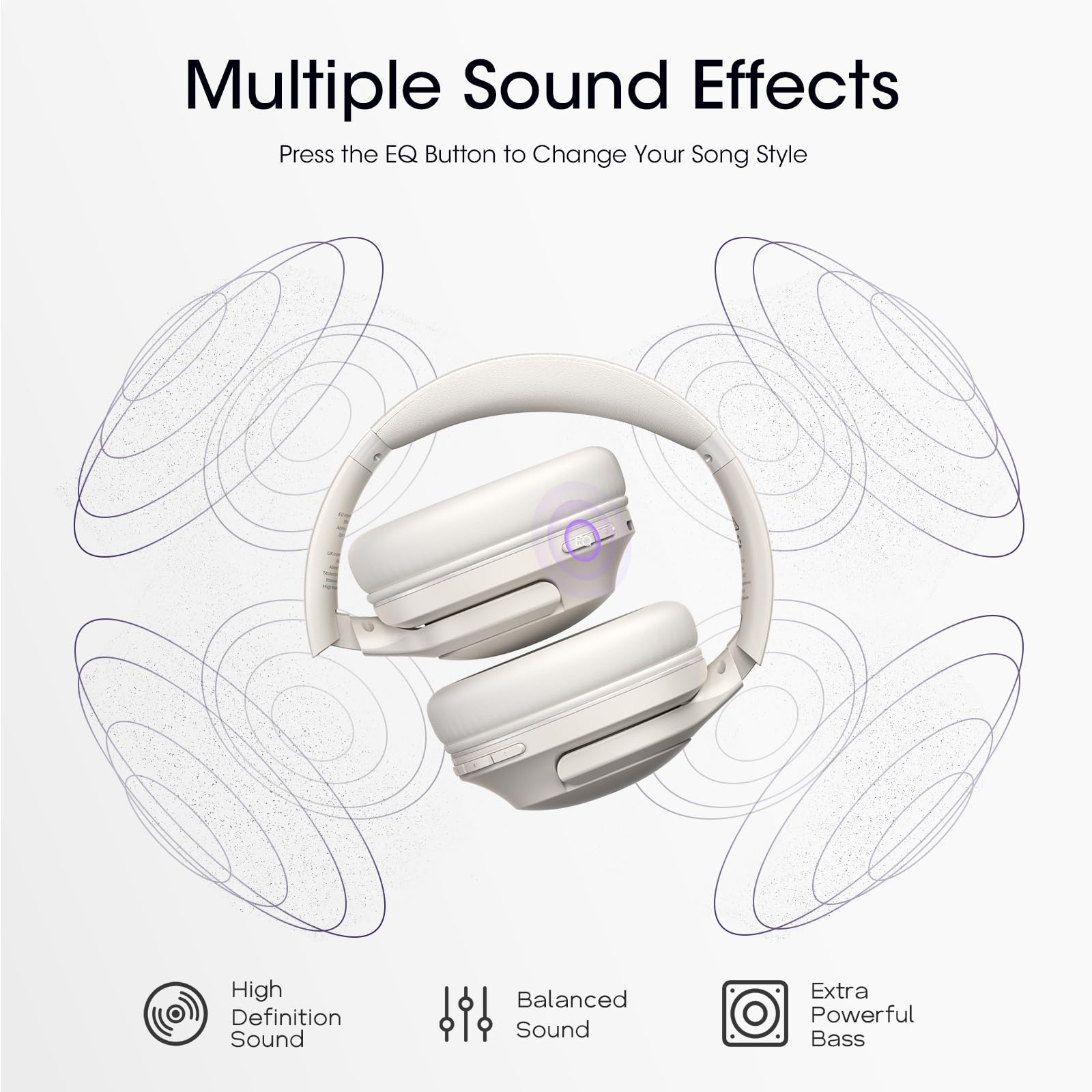 Wireless Bluetooth Over-Ear Headphones with 80H Playtime, HiFi Stereo, Deep Bass & Built-in Mic - 3 EQ Modes, Foldable Design for iPhone, PC, Travel, Workout & Home Office (Light Gray) - Perfect for Commuting, Gaming & Music Lovers