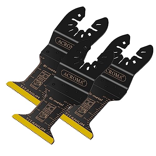 Premium Acroma 3-Piece Universal Oscillating Multitool Blade Set - Black Oxide Titanium Coated with 8% Cobalt M42 High-Speed Bi-Metal - Perfect for Plunge & Flush Cutting Wood, Metal, PVC & Drywall - DIY & Professional Renovation Tool Accessories