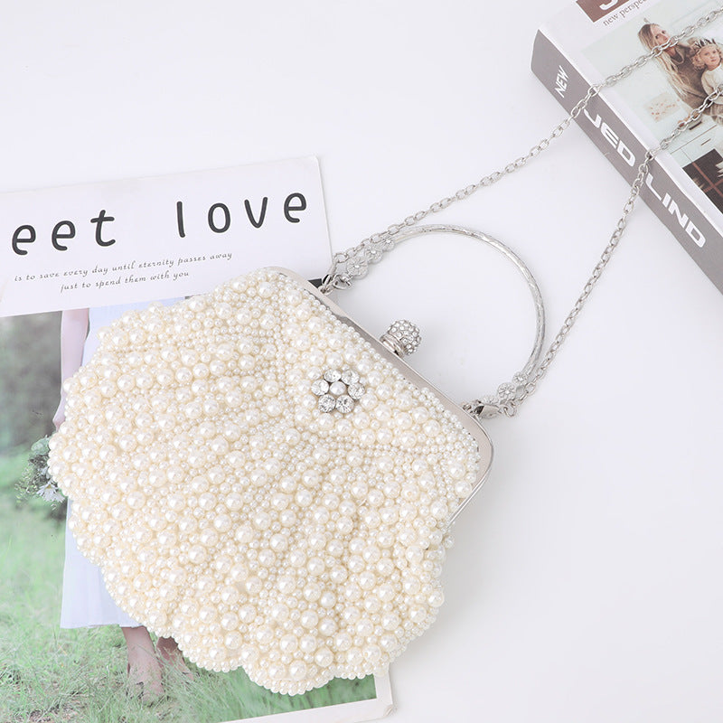 Elegant Shell-Shaped Pearl Evening Clutch - Beaded Prom Handbag for Women - Perfect for Weddings, Parties & Special Occasions